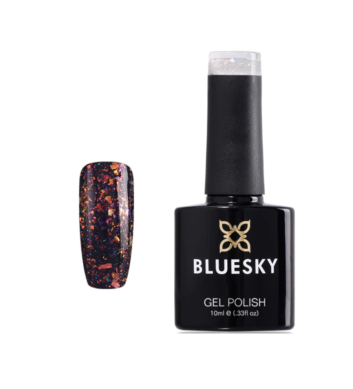 Bluesky Galaxy Chameleon GLITTER Flakes GALAXY 04 Nail Gel Polish UV LED Soak Off 10ml A Clear Gel with Chameleon Flakes A Black Gel Is Used as the first coat for the Effect in Picture SPECIAL PRICE - Buy Online on GoSupps.com