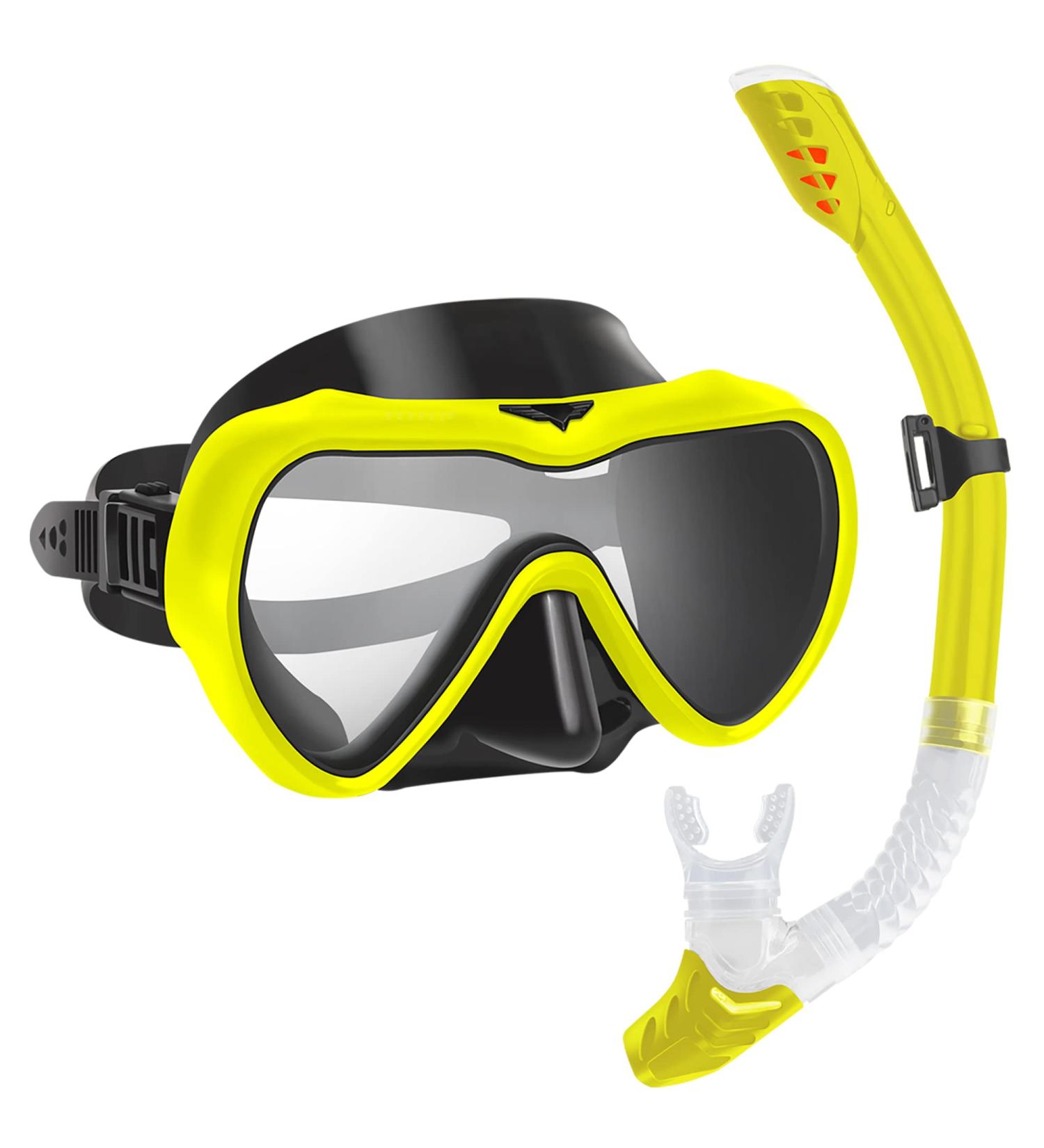 SwimStars Snorkel Set for Women and Men - Anti-Fog Comfortable Mask with Tempered Glass - Ideal for Swimming, Snorkeling, and Scuba Diving - Yellow - Buy Online on GoSupps.com