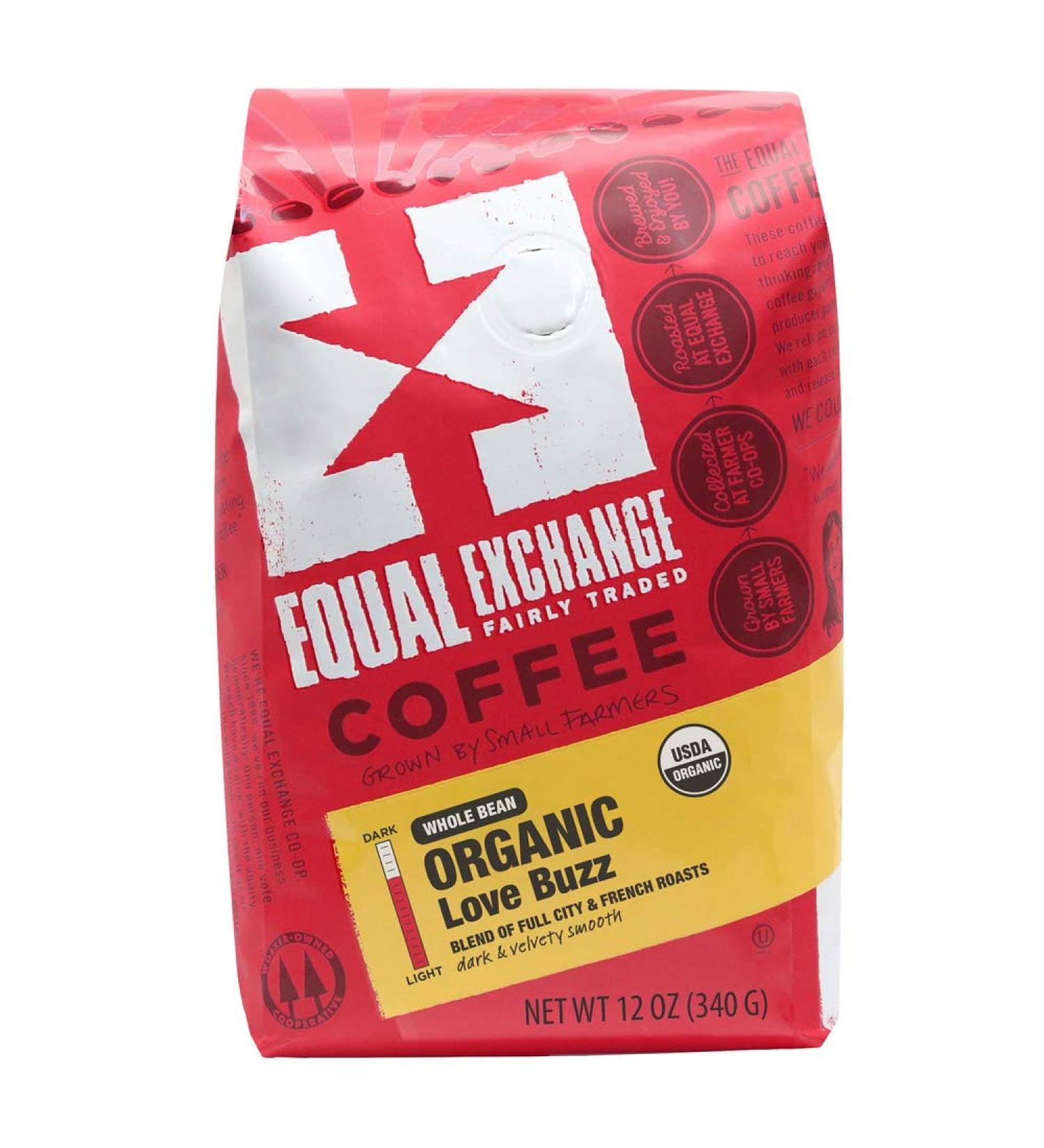 Equal Exchange Organic Love Buzz Whole Bean Coffee - 12 oz (340g) | Fair Trade & Delicious - Buy Online on GoSupps.com