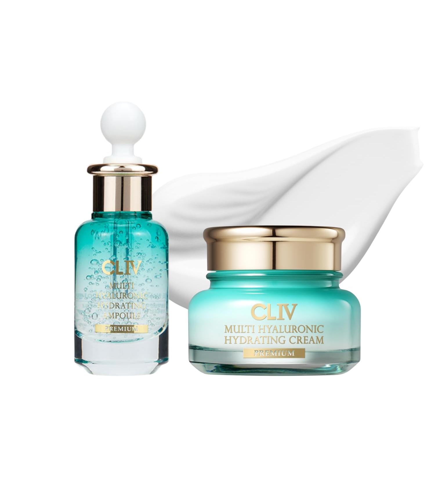 CLIV Multi Hyaluronic Hydrating Skincare Duo - Serum & Cream - 8-Layer Hyaluronic Acid for Deep Moisture