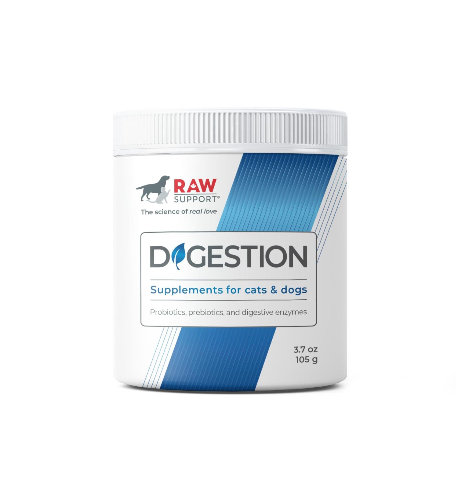 Raw Support Digestion for Dogs & Cats | Probiotics Prebiotics & Digestive Enzymes | Supports Healthy Digestion | Diarrhea | Bloating | Yeast | Gas | Bad Breath | Made in Canada |105g - Buy Online on GoSupps.com
