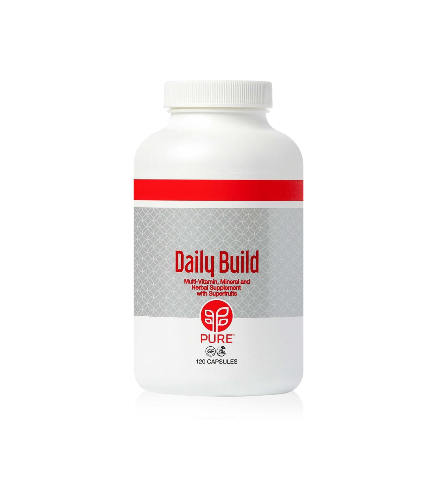 PURE Daily Build | 120 Capsules | Advanced Multivitamin Supplement | Enhanced with Essential Vitamins Minerals and Superfruits for Immune Support | Heart Health Bone Strength Brain Functionality - Buy Online on GoSupps.com