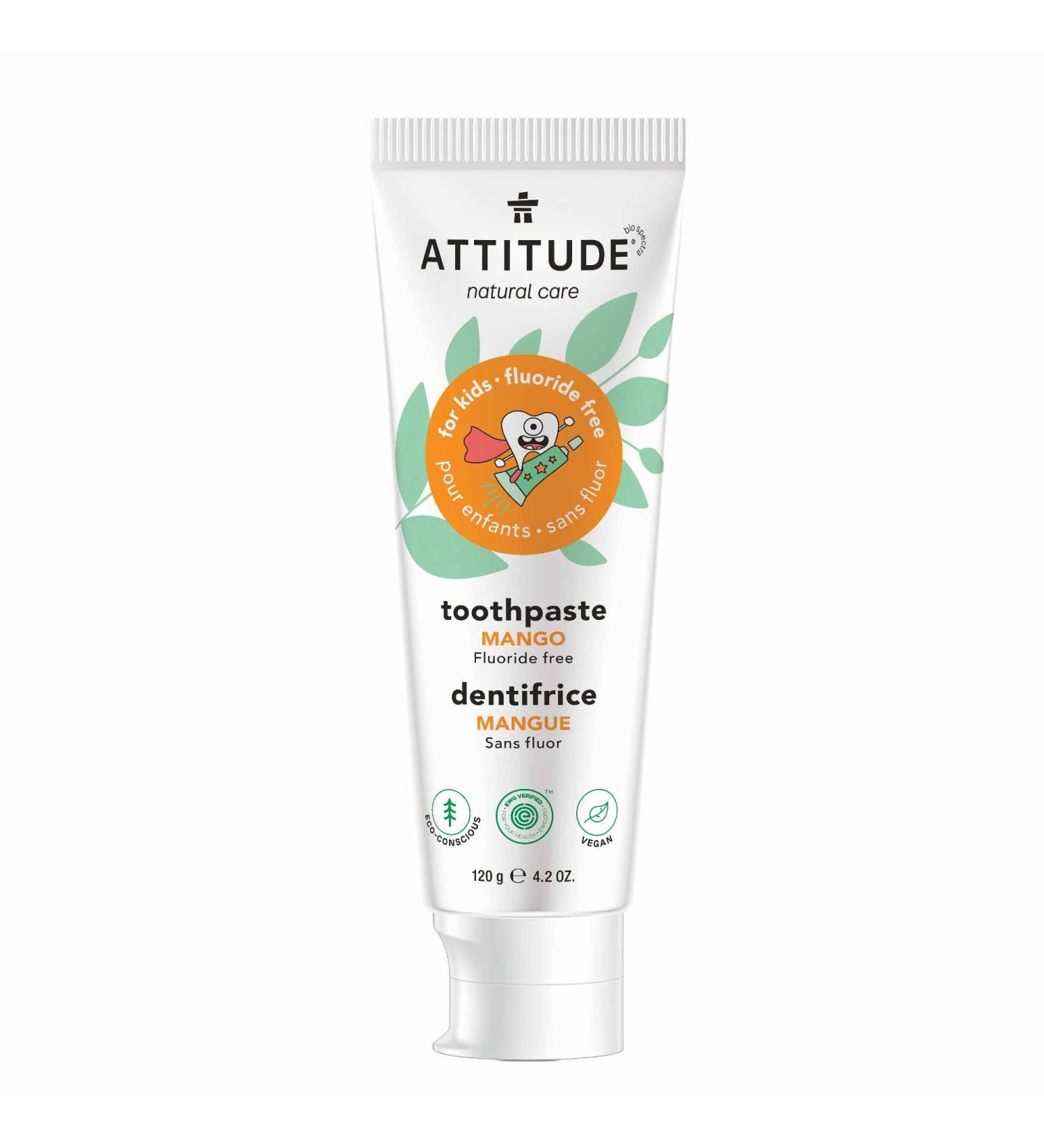 ATTITUDE Fluoride-Free Vegan Toothpaste with Plant-Based Ingredients - Mango, 4.2 Oz - Buy Online on GoSupps.com