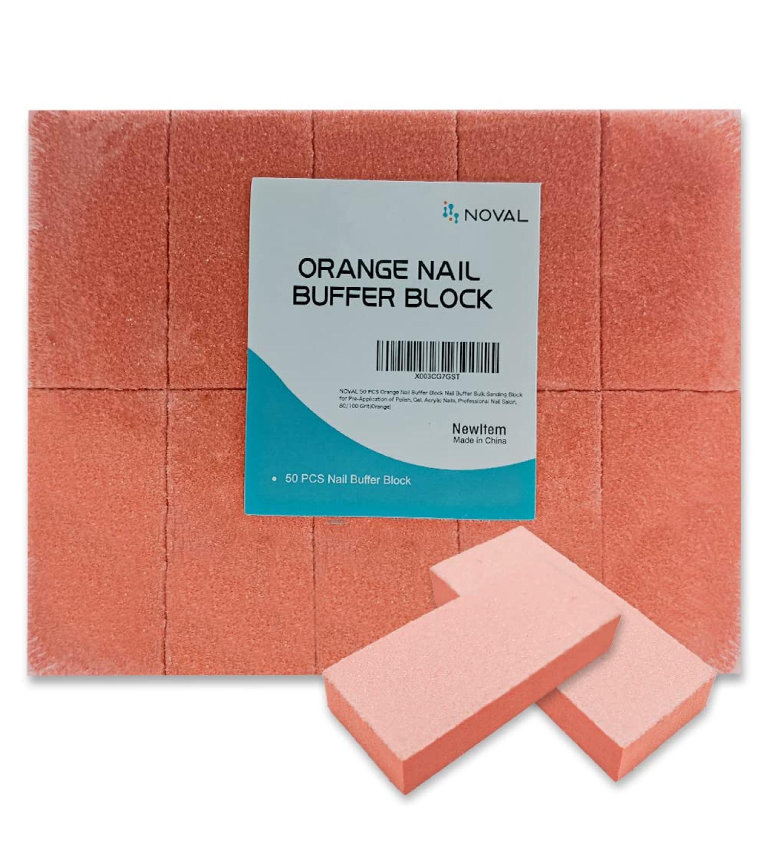 NOVAL 50 PCS Disposable Nail Buffer Blocks Bulk - Orange 80/100 Grit - Professional Nail Salon Quality for Acrylic Nails - Buy Online on GoSupps.com