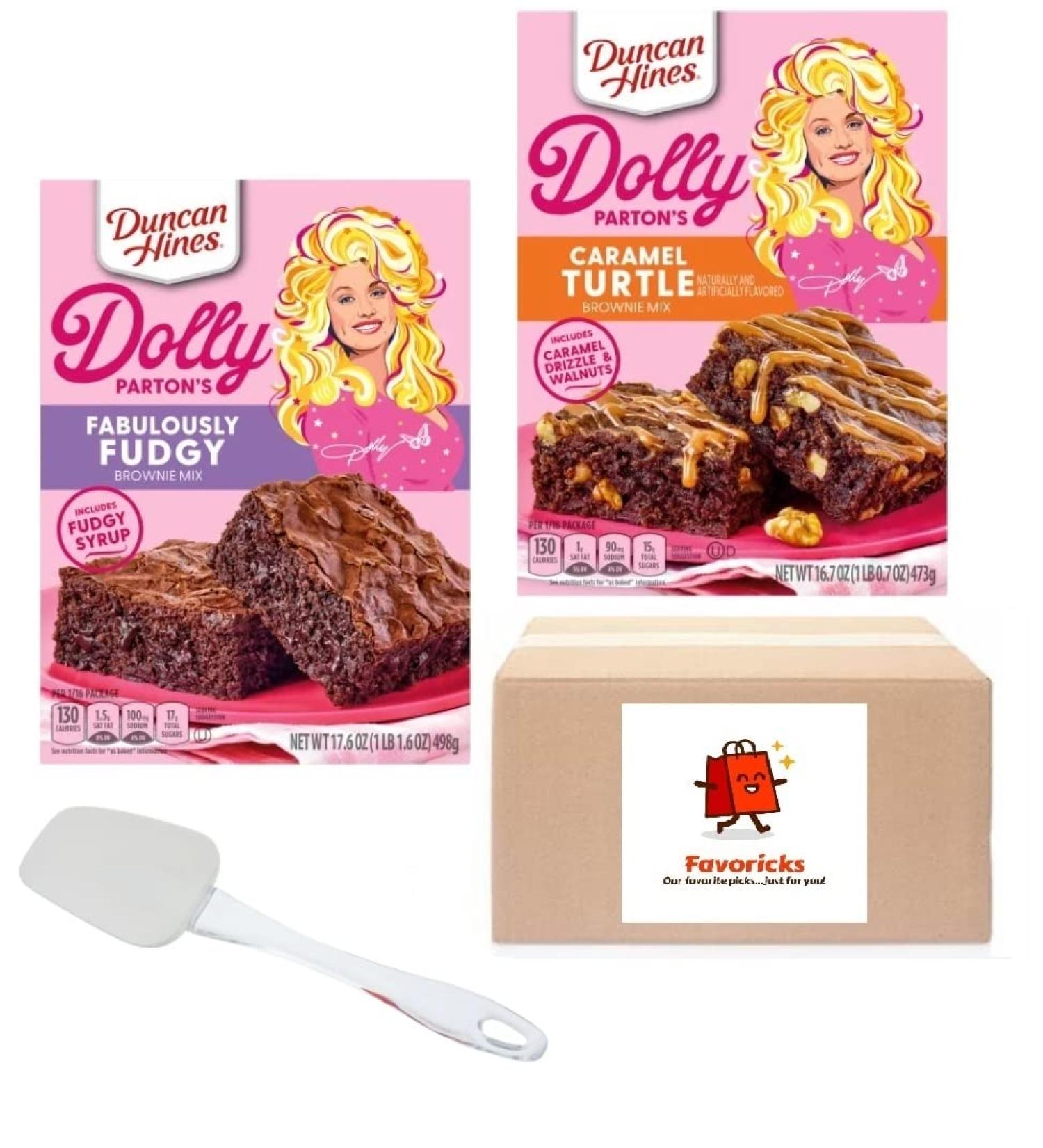 Duncan Hines Dolly Parton Brownie Mix Bundle Includes Fabulously Fudgy and Caramel Turtle Flavors Plus Silicon Spatula Packaged in Favoricks Box - Buy Online on GoSupps.com
