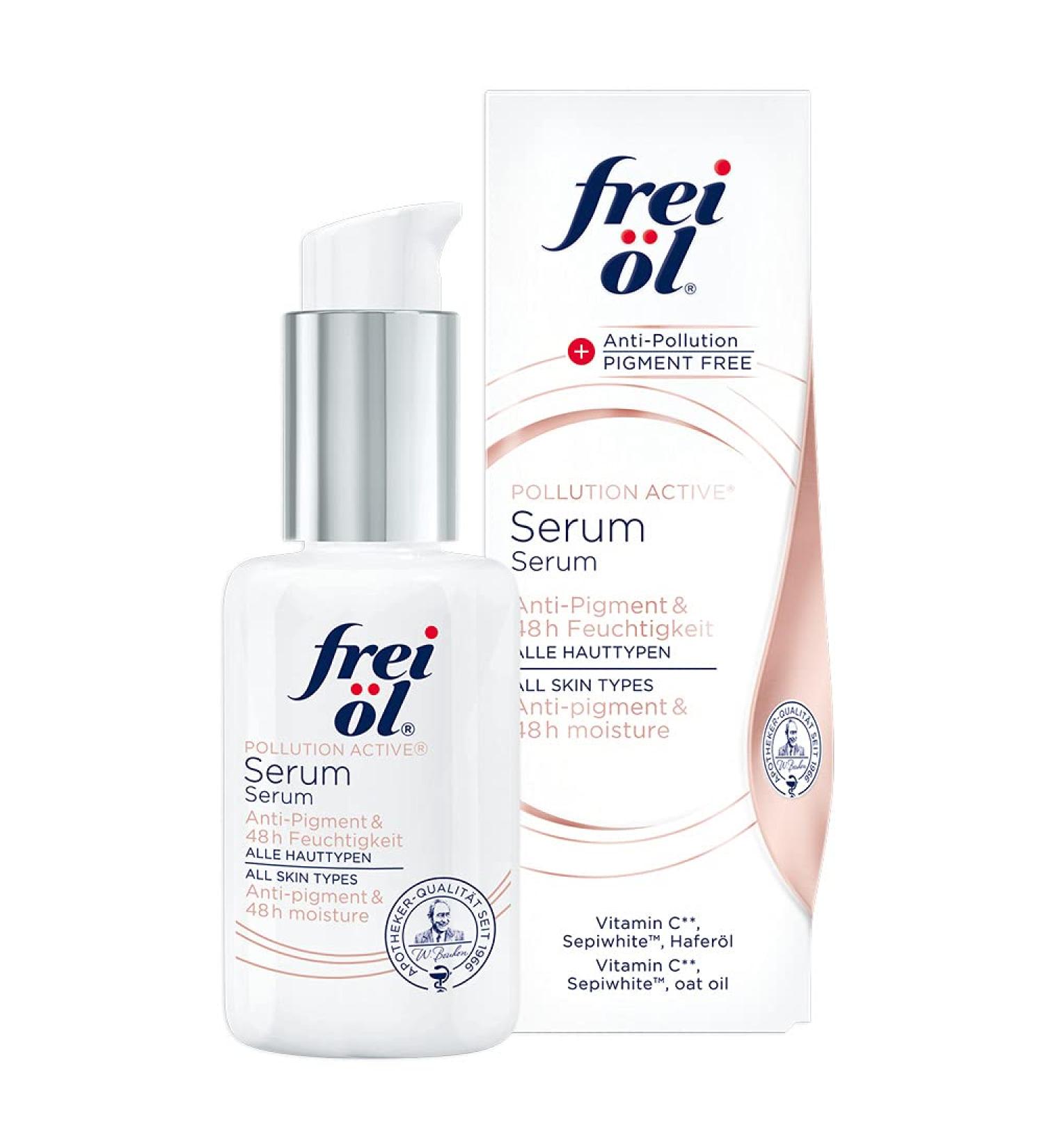 frei l Pollution Active Serum Anti Pigment Brightening Pigment Spots Anti-Oxidance Vitamin C Vitamin E Hyaluron Vegan (30 ml) - Buy Online on GoSupps.com