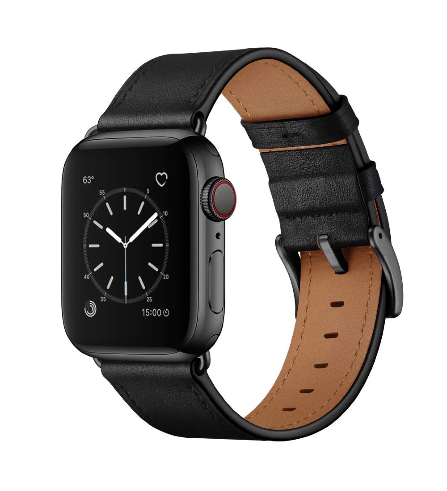 OUHENG Genuine Leather Band Replacement Strap Compatible with Apple Watch Ultra Series - Black | 49mm/45mm/44mm/42mm - Buy Online on GoSupps.com