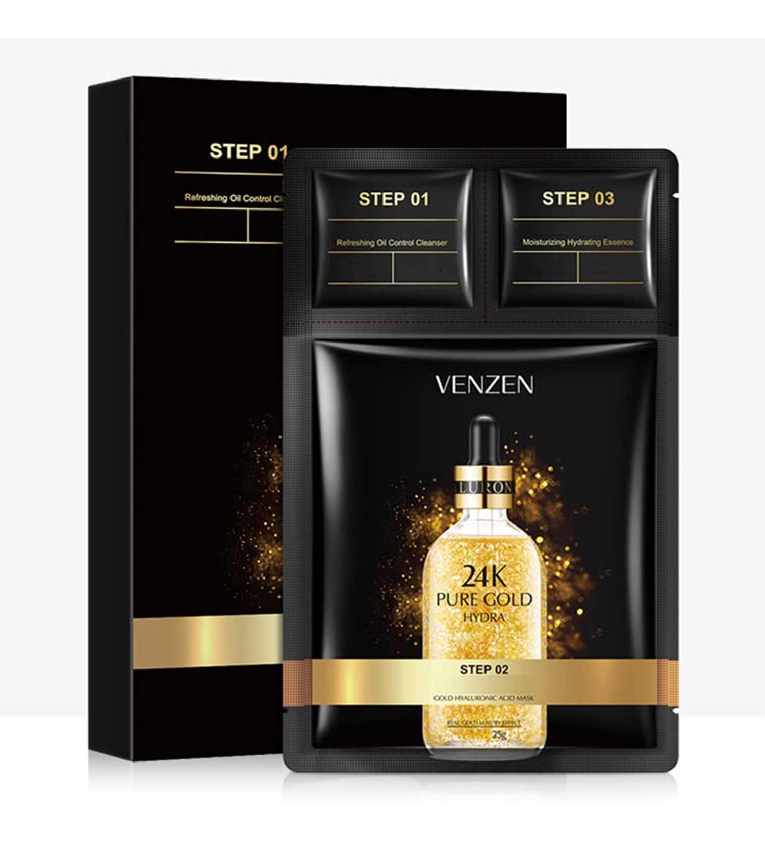Buy VENZEN 3 Steps 24k Gold Hyaluronic Acid Mask - Oil Control Hydrating Essence | 5 Pack for International Shipping - Buy Online on GoSupps.com