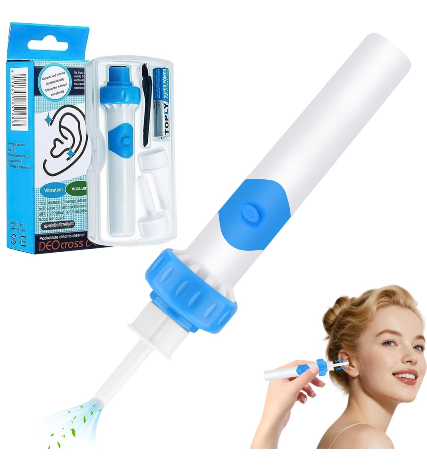 Ear Vacuum Ear Wax Removal Kit Electric Ear Wax Vacuum with Strong Suction Soft Silicone Tips Ear Vacuum Wax Remover Tool with 2 Replacement Heads for Family Use Himmelblau - Buy Online on GoSupps.com