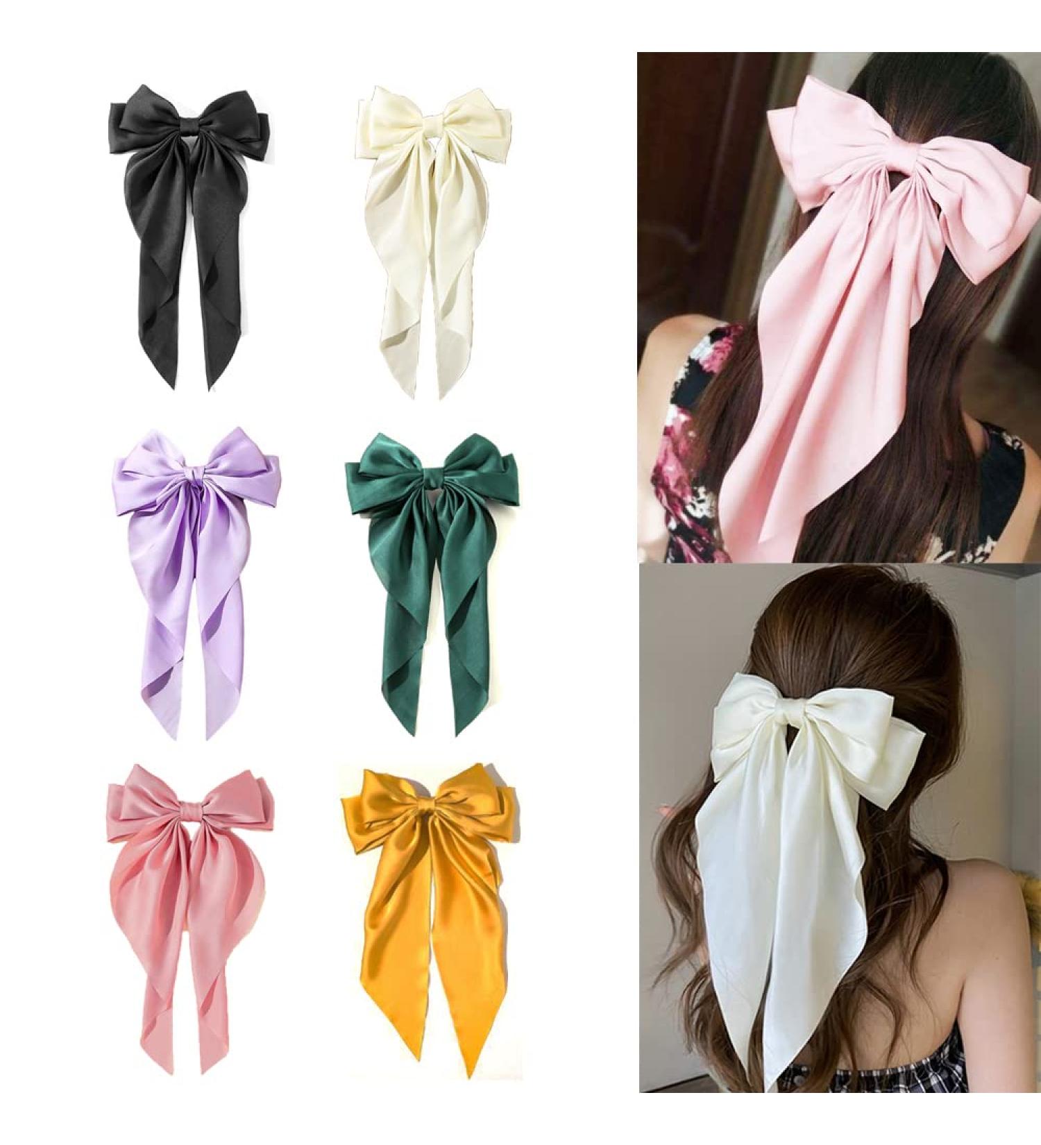 Satin Hair Bow Clips Set - 6pcs Silky Barrettes for Women and Girls - Buy Online on GoSupps.com