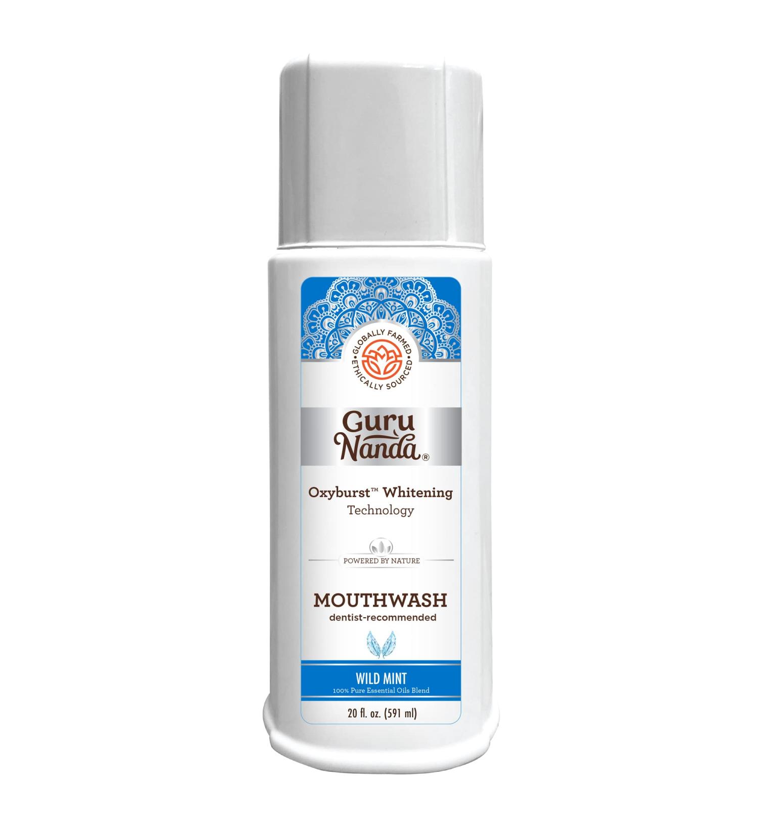 GuruNanda Oxyburst Teeth Whitening Mouthwash - 20 Fl.Oz. Wild Mint - Alcohol & Fluoride Free | Dentist Recommended Mouth Rinse with Essential Oils - Vitamin D & E | Pack of 1 - Buy Online on GoSupps.com