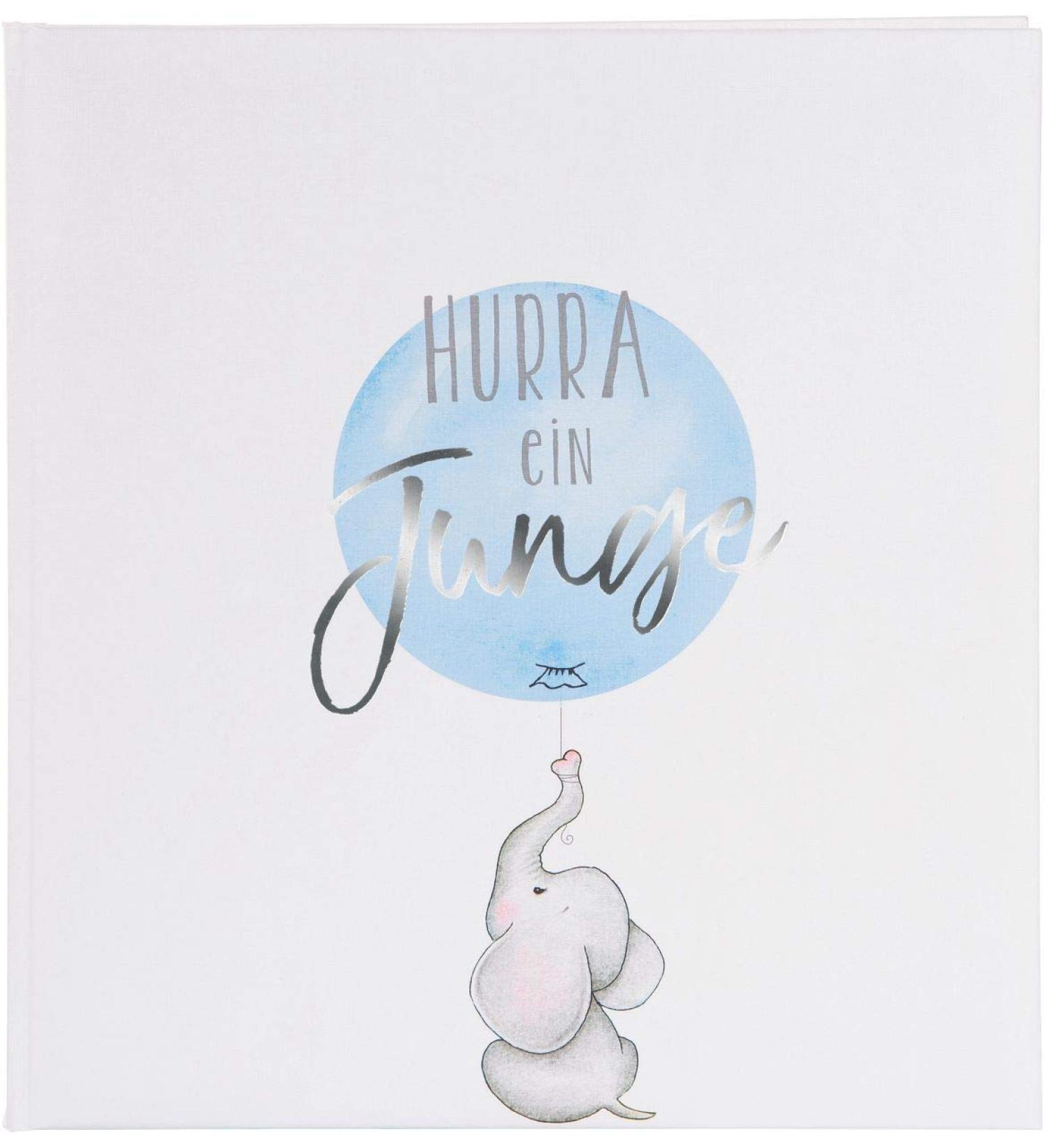 Goldbuch Baby Album Hurray - Child-Friendly Design with Silver Embossing 58 Blank Pages Illustrated Pages & Linen Cover - Blue Photo Album 30x31 cm - Buy Online on GoSupps.com
