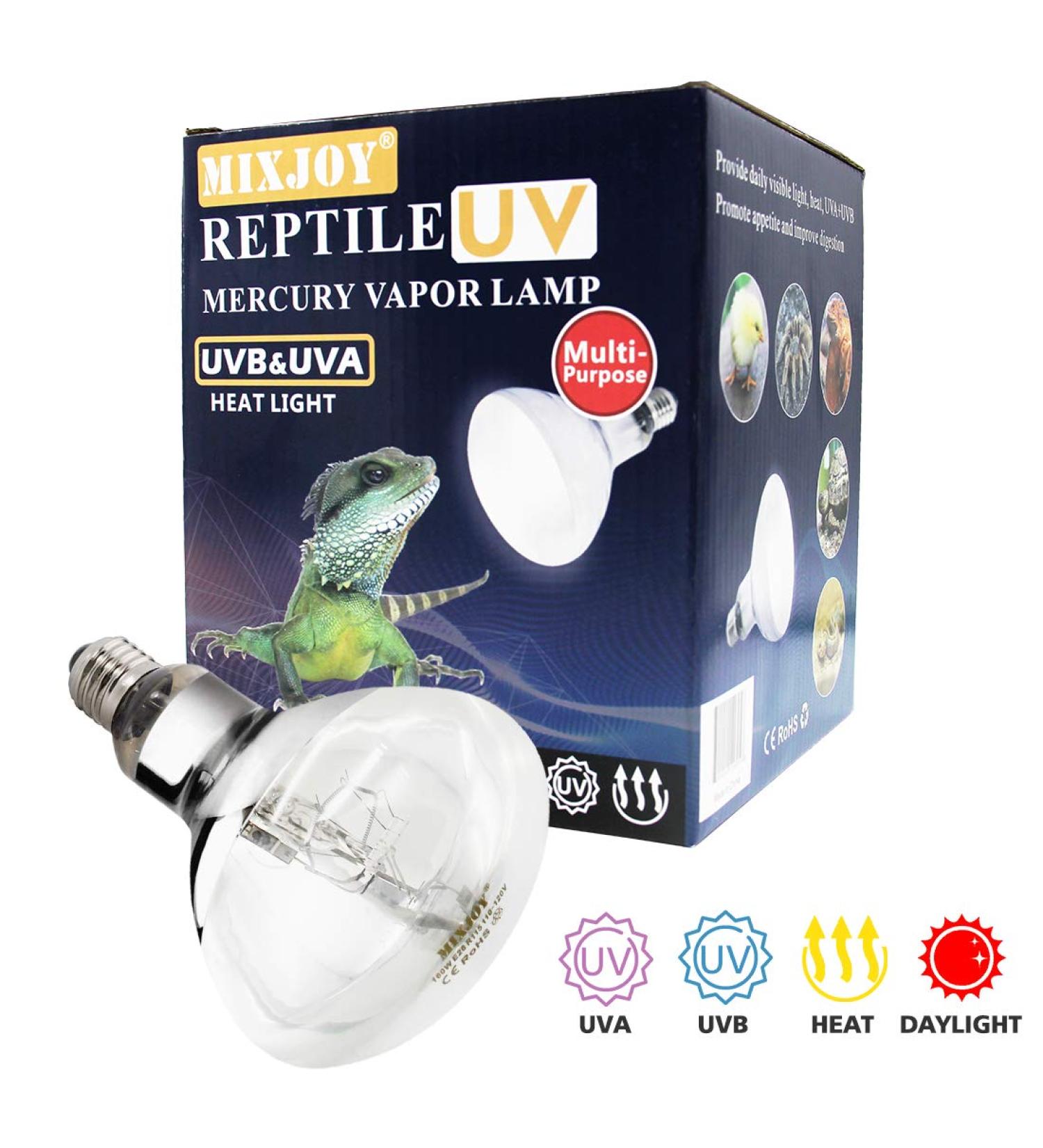 MIXJOY 160 Watt High Intensity Self-Ballasted UV/Heat Mercury Vapor Light Bulb UVA UVB Full Spectrum Sun Light for Reptile and Amphibian Use - Buy Online on GoSupps.com