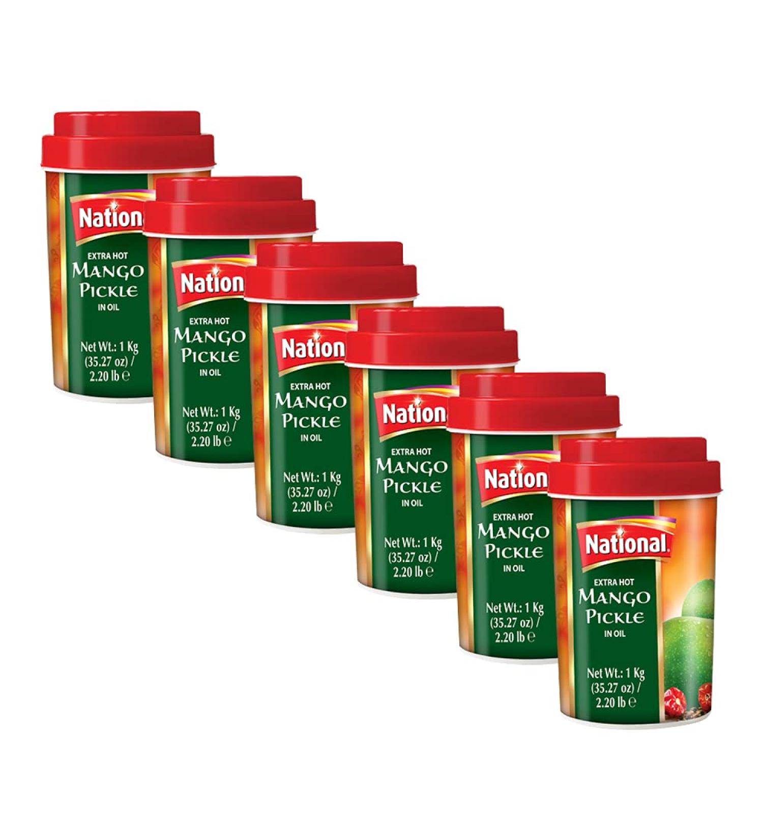 National Foods Extra Hot Mango Pickle 35.27 oz (1000g) | Sour & Spicy Traditional South Asian Relish | Zesty & Tangy Aam Ka Achaar | Plastic Jar | Pack of 6 Extra Hot Mango (1000g) 1 kg (Pack of 6) - Buy Online on GoSupps.com