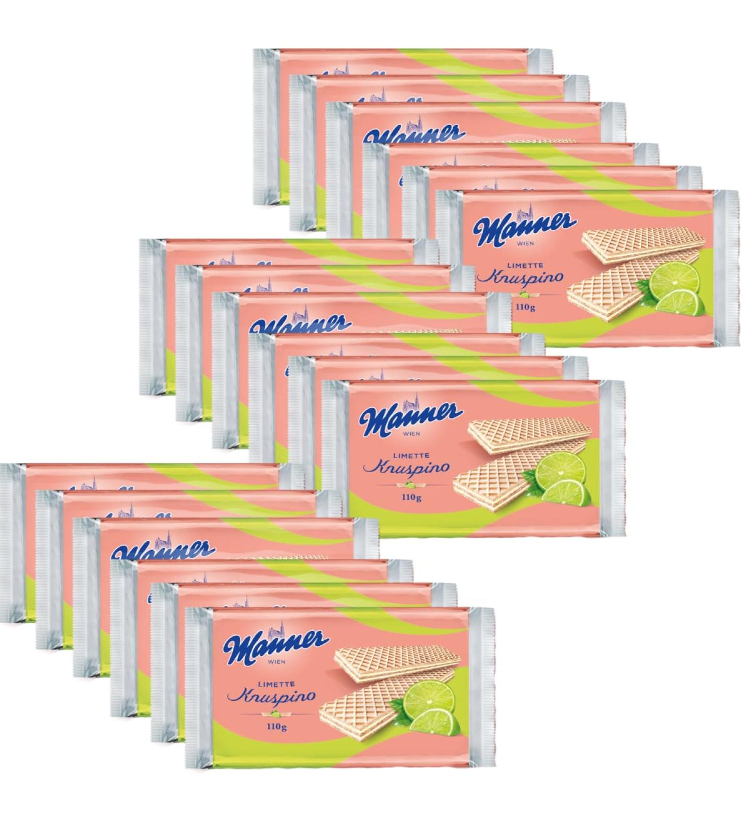 Manner WIEN Manner Knuspino Pack of 18 crispy waffles with lime cream 110g