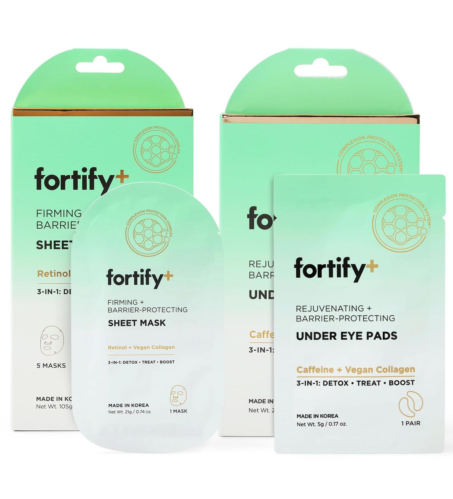 Fortify Skincare Quick Refresh Duo - 3-In-1: Detox Treat Boost - Firming & Barrier-Protecting Face Mask + Under Eye Patches with Cica & Zeolite - Dermatologist Tested Korean Skin Care - 2 Pack - Buy Online on GoSupps.com