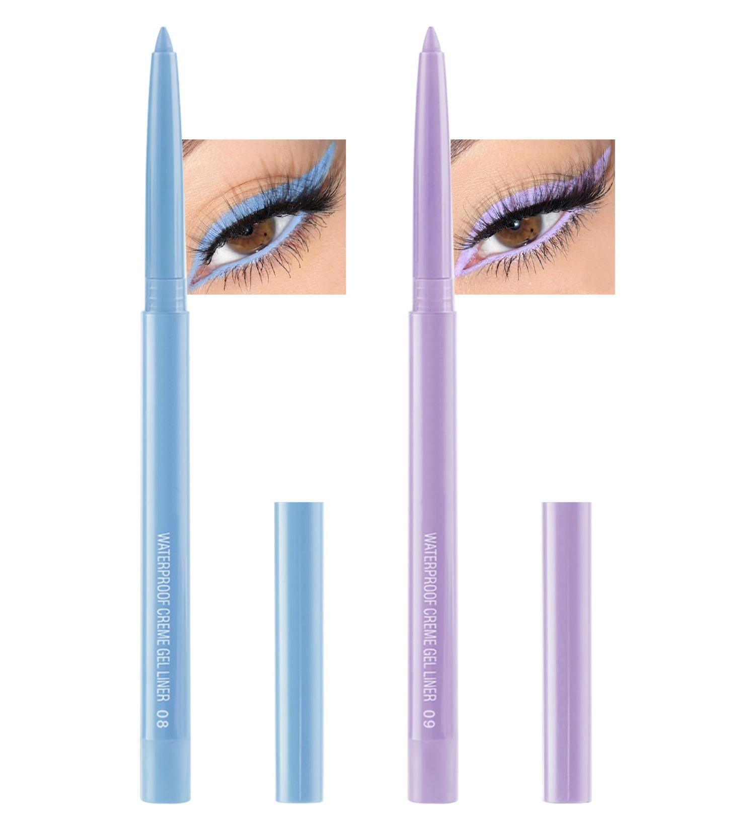 Light Blue & Purple Gel Eyeliner 2 Colors Eyeliner Crayon Pencil Waterproof Long Wear Smudge-Proof Retractable Eyeliner Pen Matte Cream Waterline Eyeliner Delineador De Ojos Makeup for Festival(08+09) - Buy Online on GoSupps.com