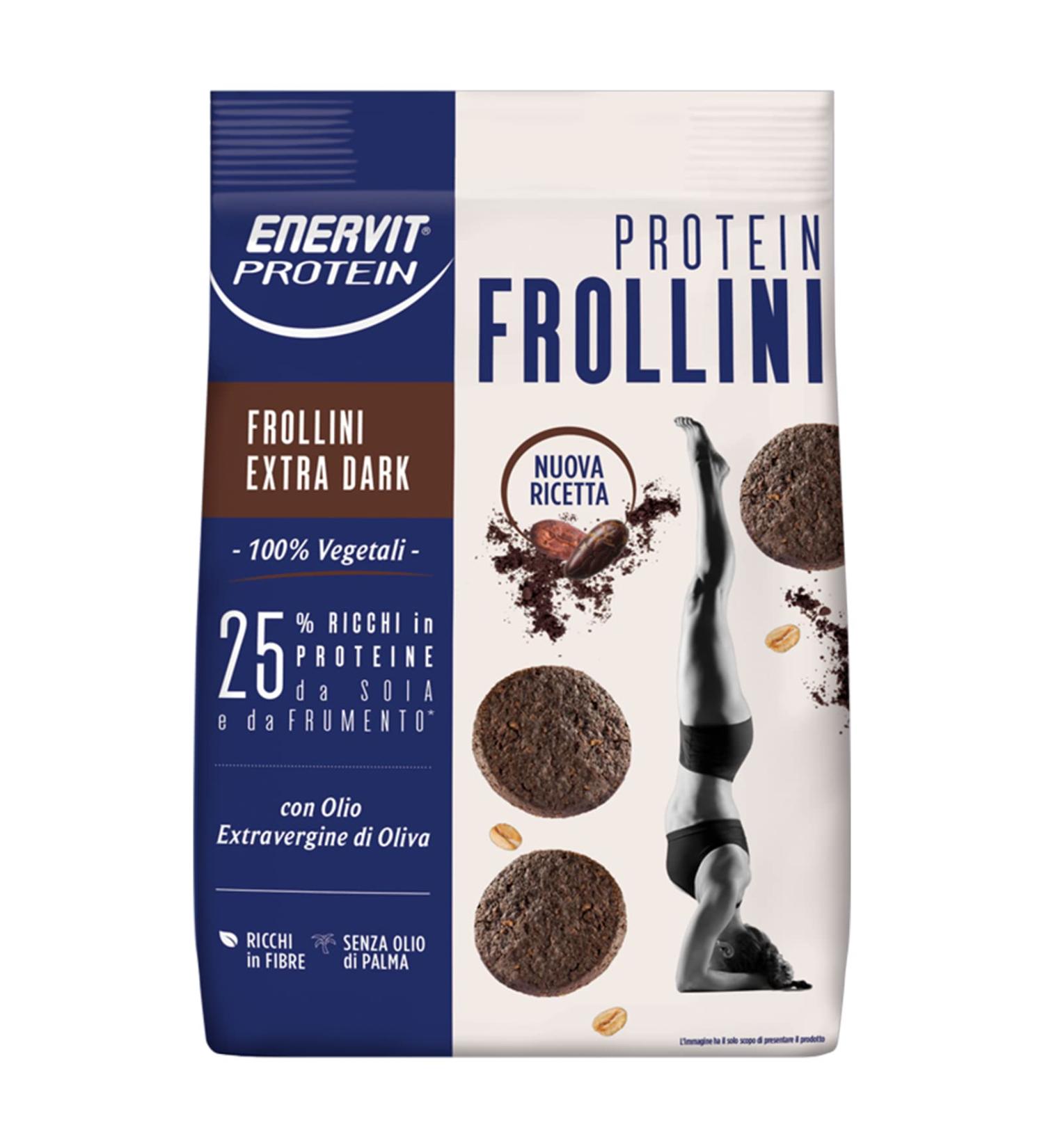 Enervit Frollini Extra Dark - 100% vegetable - Rich in proteins to maintain muscle tone - Extra virgin olive oil cocoa soy and wheat - Without plasma oil 200 g sachet - Buy Online on GoSupps.com