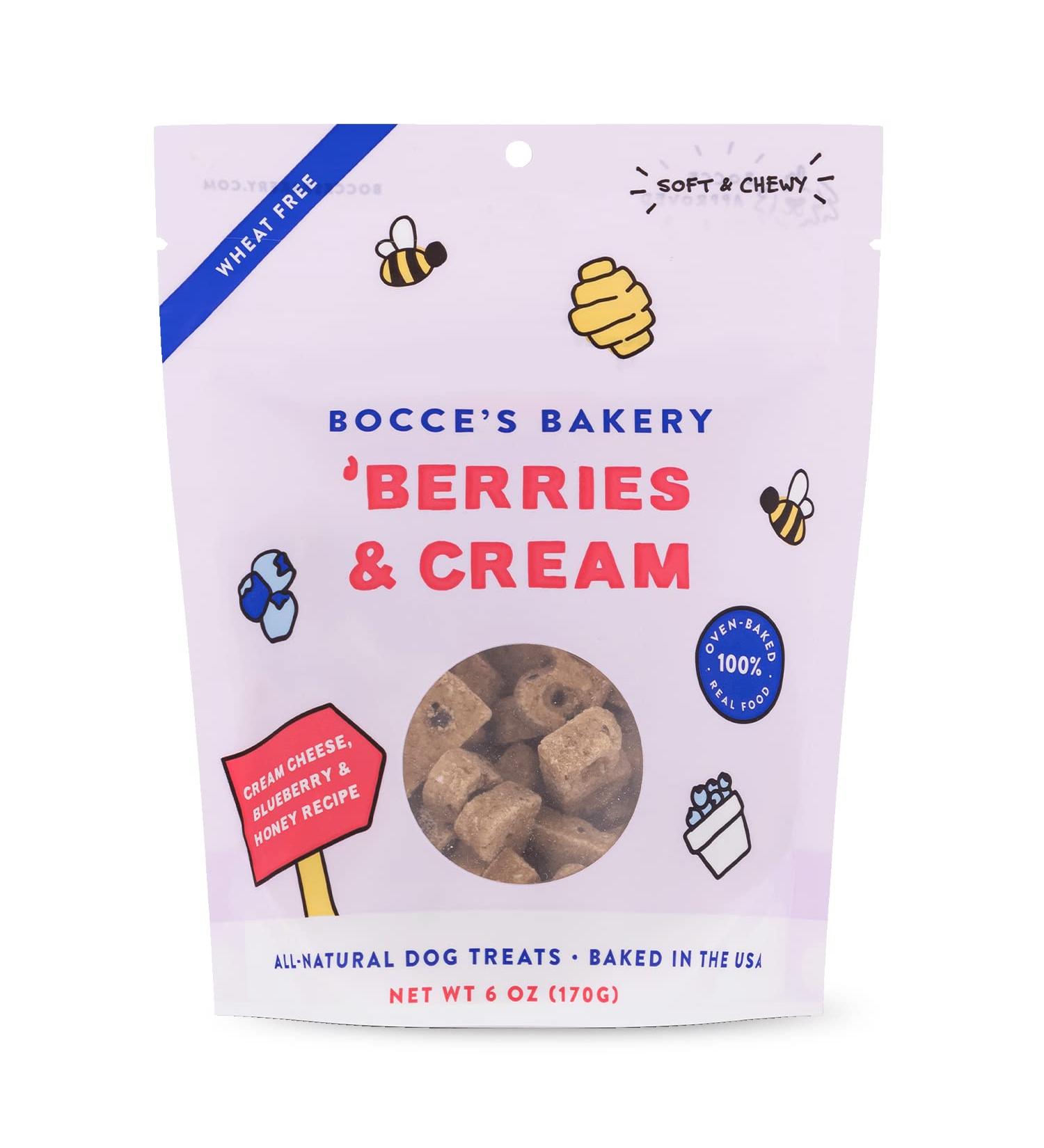 Bocce's Bakery Berries & Cream Dog Treats | Wheat-Free Soft & Chewy Cookies | Made in USA with Real Ingredients | Cream Cheese & Blueberry Flavor | 6 oz - Buy Online on GoSupps.com