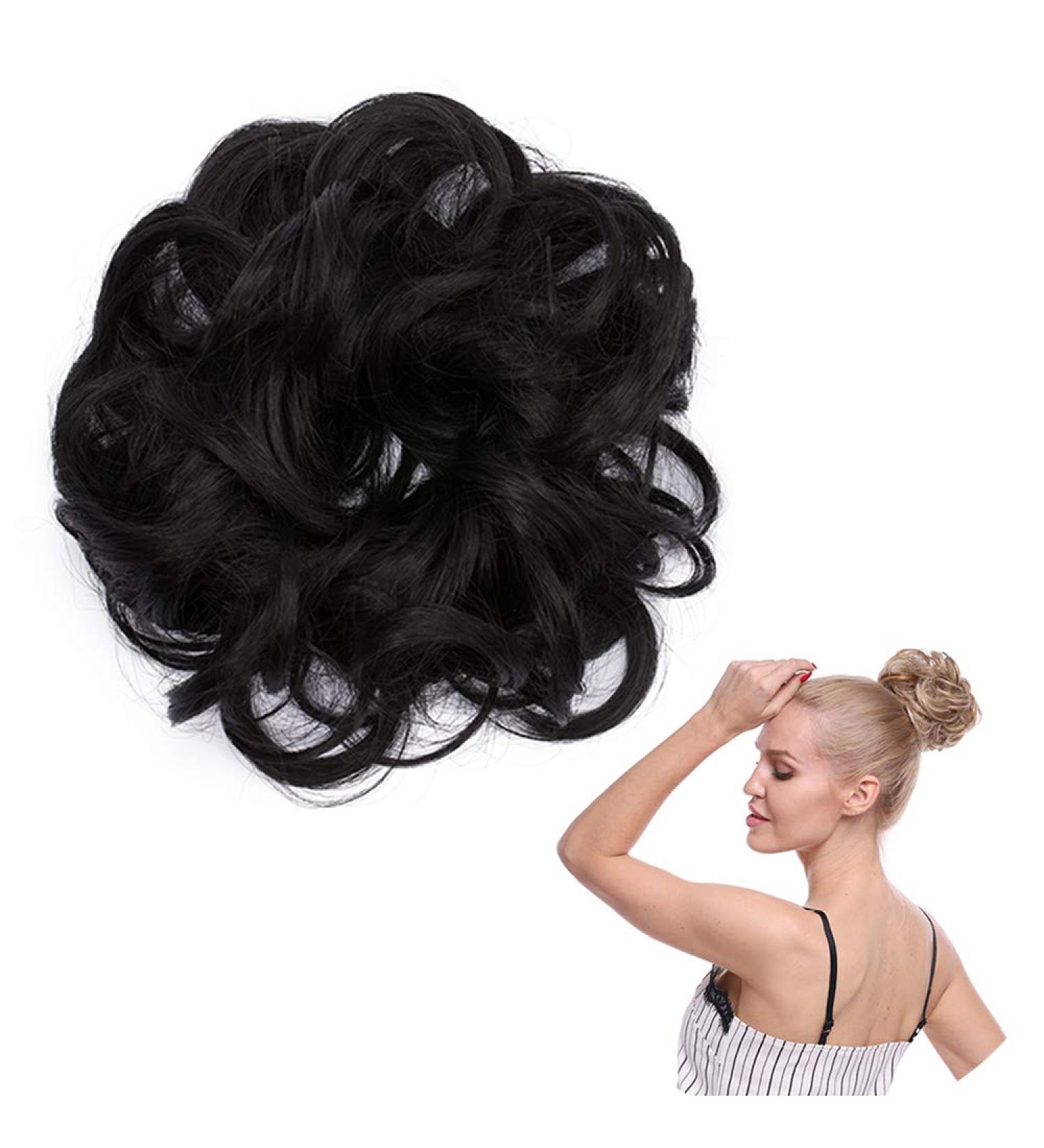 Messy Updo Hairpiece Scrunchy Scrunchie Hair Bun Extension Dark Black Curly Hair Ribbon Ponytail Extensin Donut Hair Chignons Normal Dark Black - Buy Online on GoSupps.com