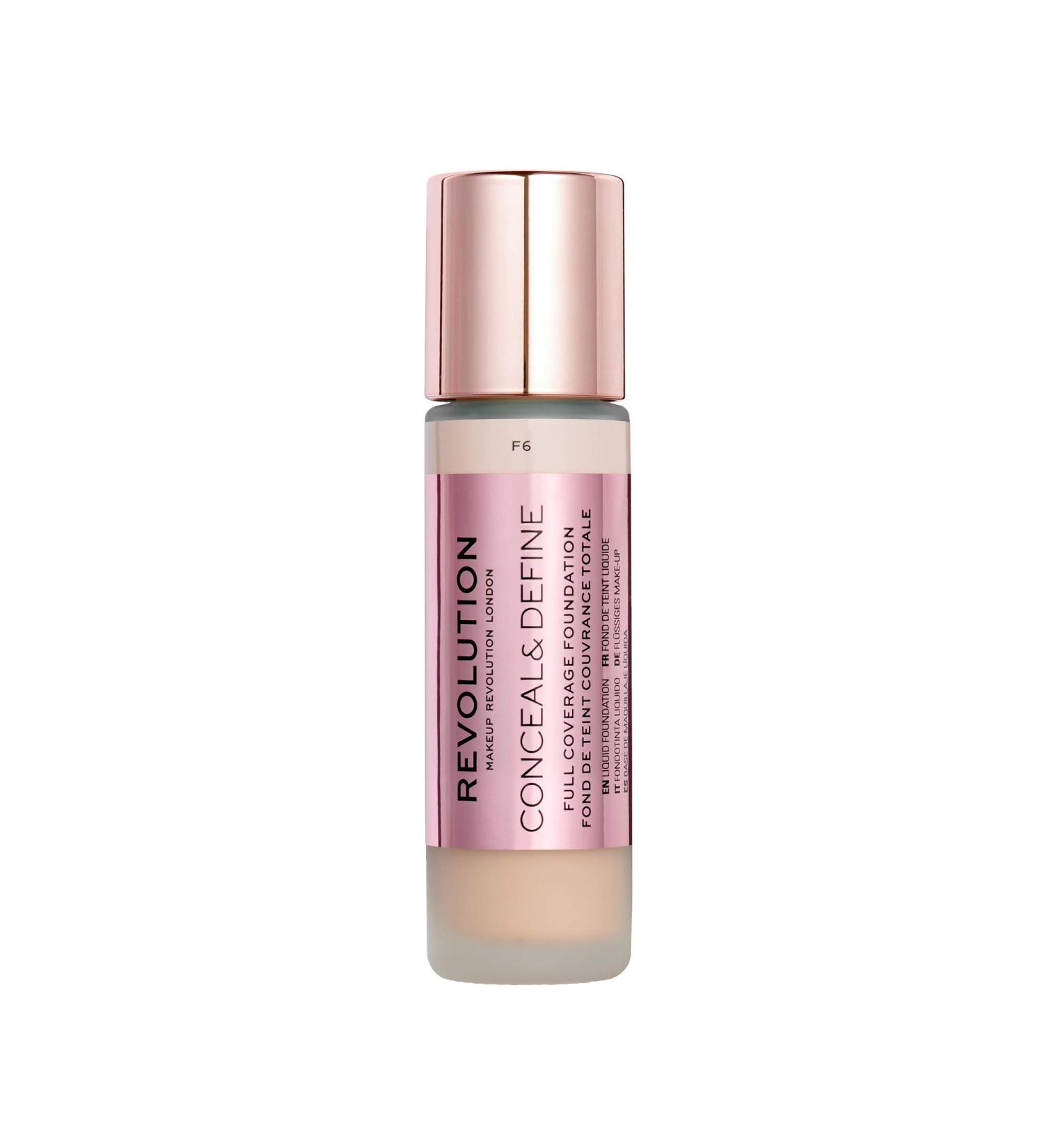 Makeup Revolution Conceal & Define Foundation F6 - Full Coverage, Matte Finish for Light/Medium Skin - Vegan & Cruelty-Free - 0.7 Fl Oz - Buy Online on GoSupps.com