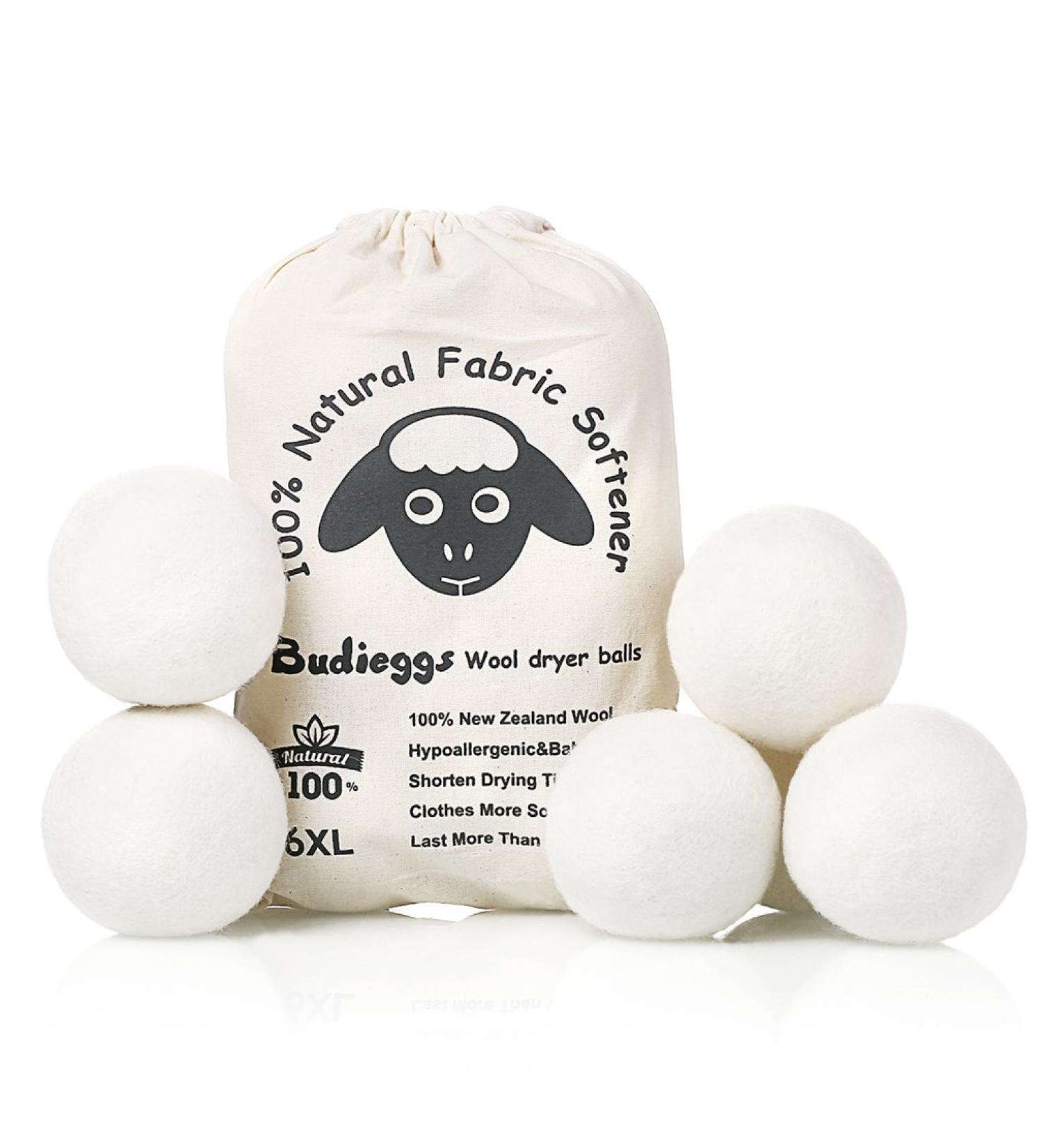 Budieggs Organic XL Wool Dryer Balls 6-Pack - Chemical-Free Fabric Softener for 1000+ Loads - Hypoallergenic & Baby Safe - Reduce Wrinkles Naturally - White - Buy Online on GoSupps.com