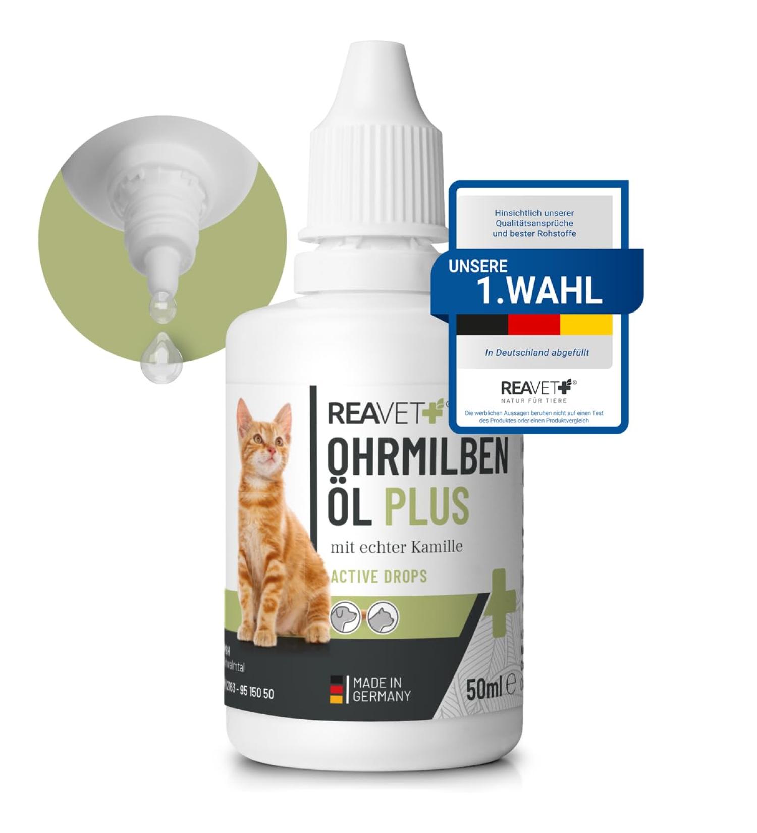 Reavet Ear Mite Oil for Cats 50ml - Effective Chamomile Formula for Itchy Ears & Ear Mite Relief - Buy Online on GoSupps.com