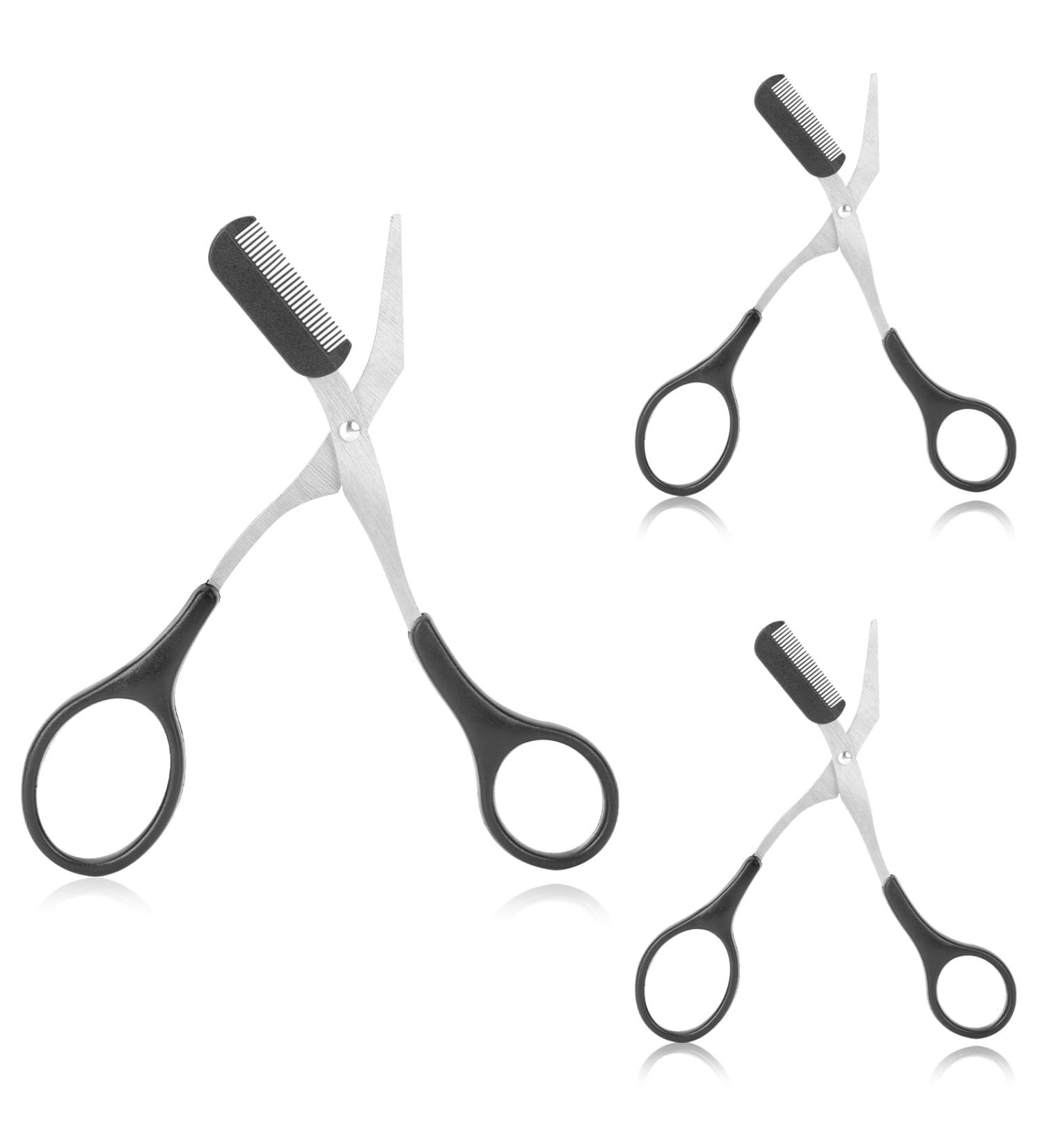 Precision Eyebrow Shears with Comb - Non-Slip Finger Handle Eyebrow Trimmer Scissors for Men & Women | 3 Pack Black - Buy Online on GoSupps.com