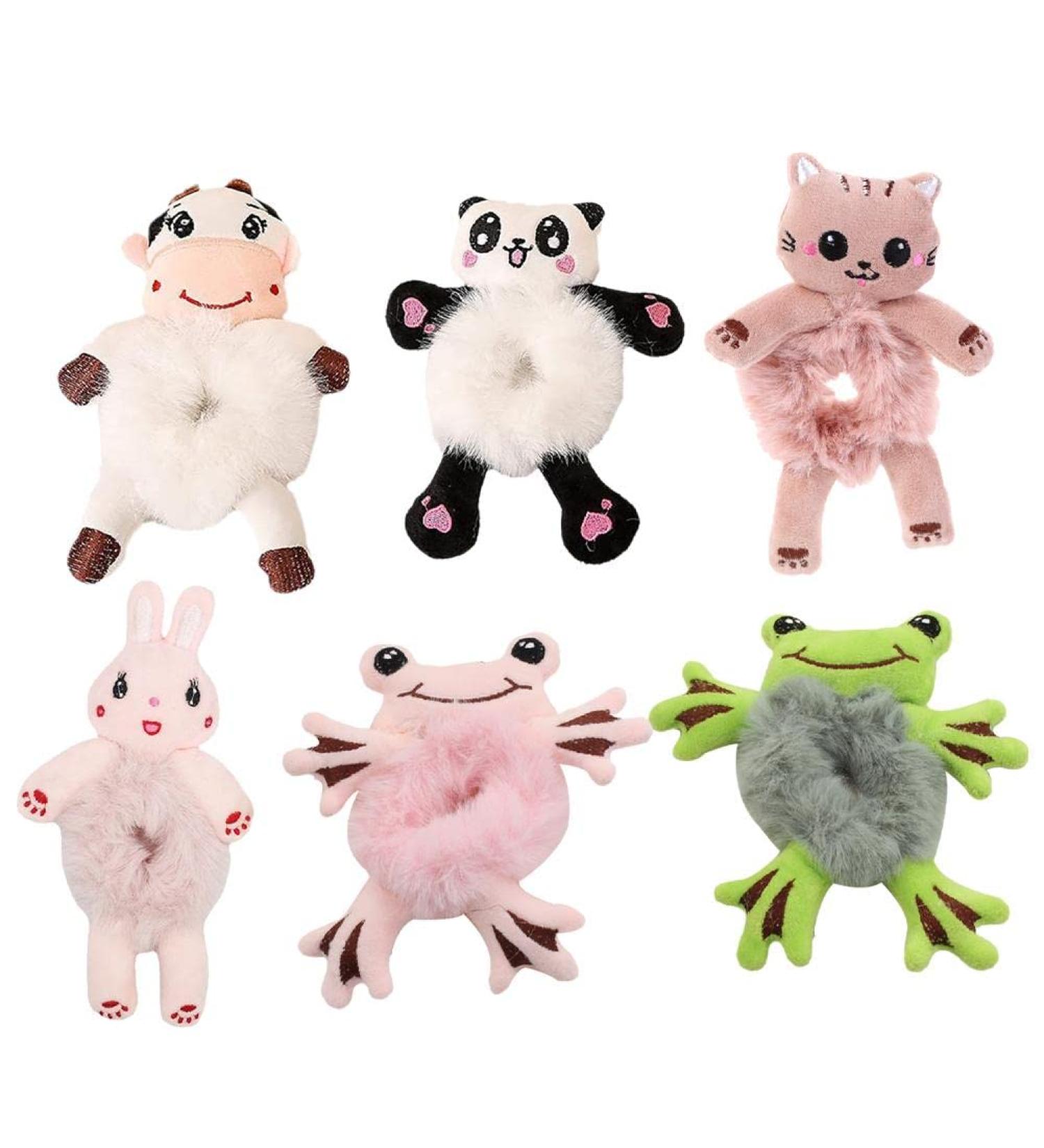 Pulunto Women Plush Hair Tie Set - 6 Cute Cartoon Animal Furry Hair Scrunchies for Girls and Women - Buy Online on GoSupps.com