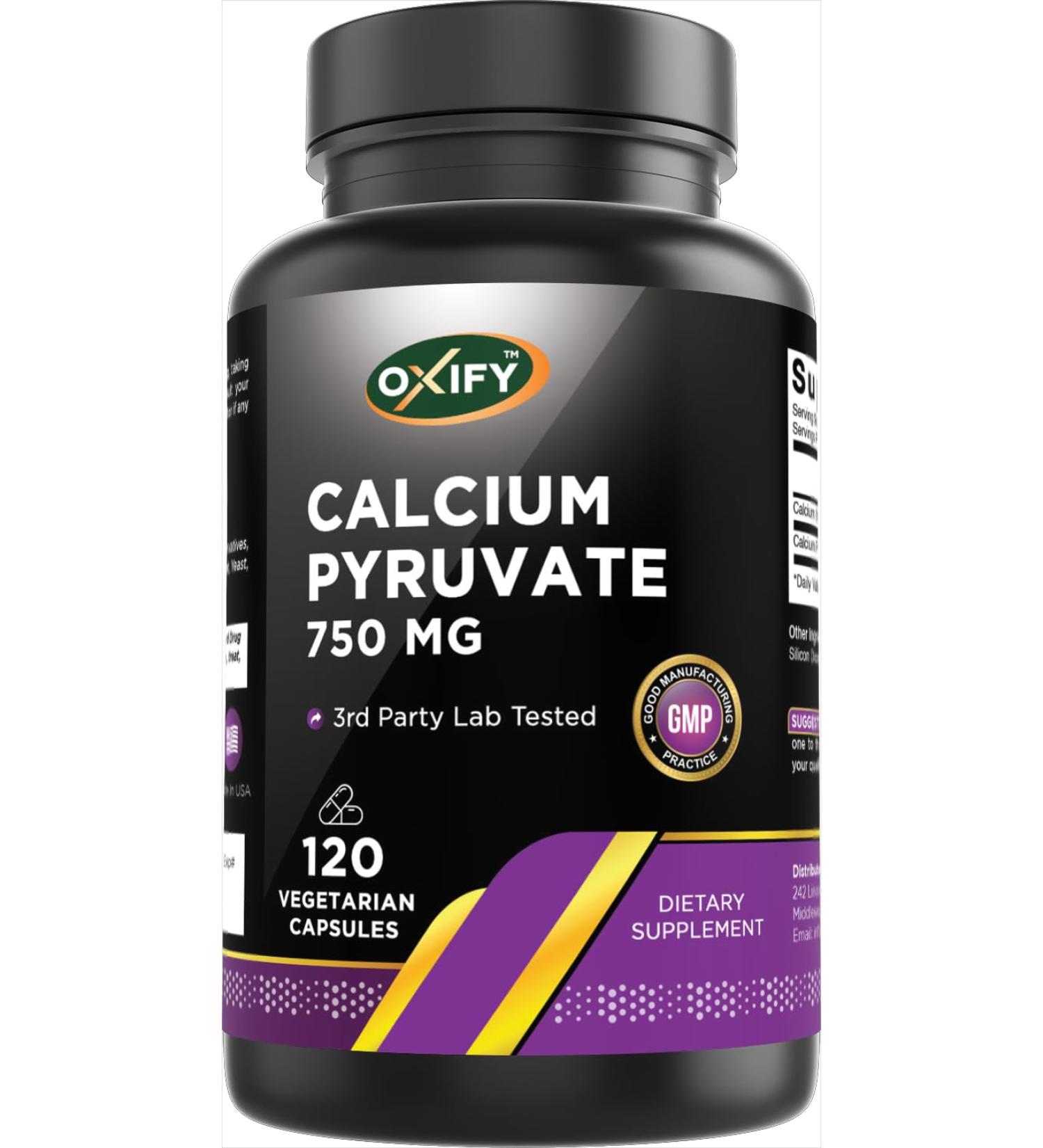 Oxify Calcium Pyruvate 750 mg | 120 Vegetarian Capsule | Gluten-Free Non-GMO | Supplement Made in USA - Buy Online on GoSupps.com