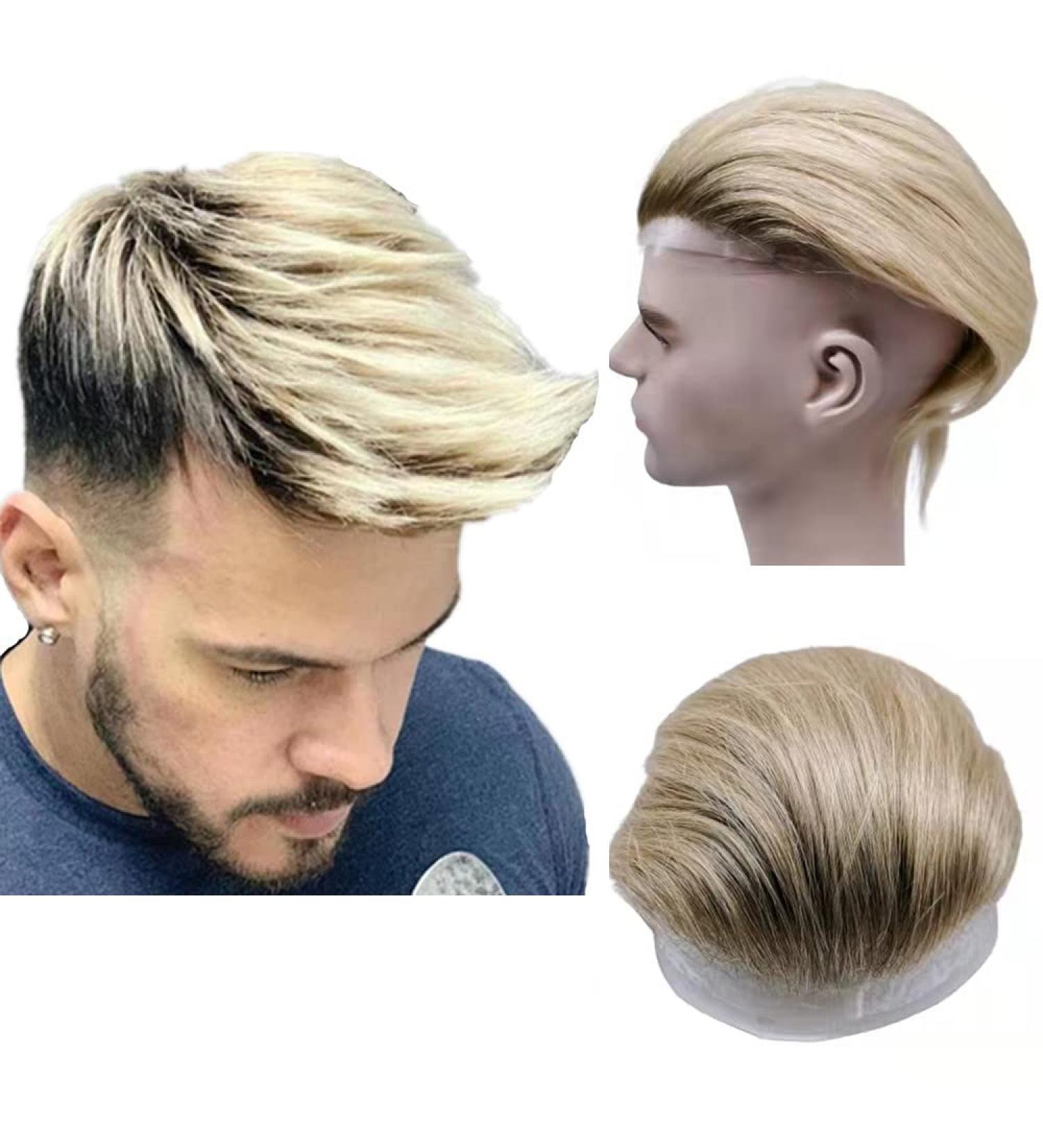 NLW European Human Hair Toupee 10x8 Straight Lace Hairpiece for Men in Light Blonde - T4/613 - Buy Online on GoSupps.com