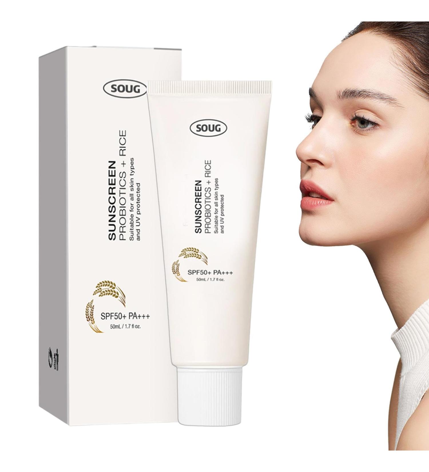 Sunscreen SPF50+ Rice-Based Sunscreen Cream Moisturizing Sunscreen Lotion Rice Extract Sun Cream Face Moisturiser Protetion Suncream Skin Care Solution for Body and Face - Buy Online on GoSupps.com