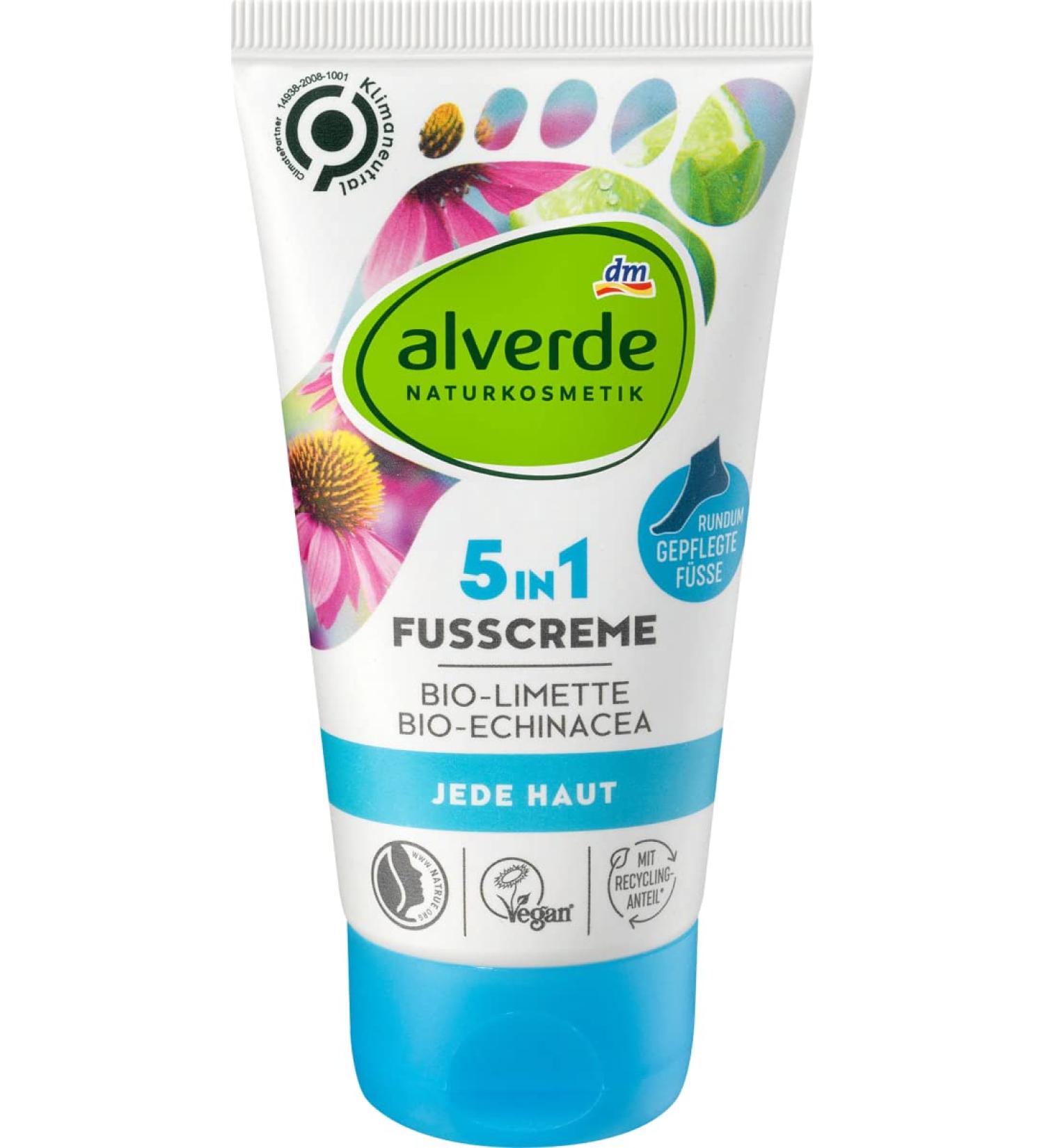 alverde 5in1 Foot Cream with Organic Lime Oil & Echinacea Natural Cosmetics 75ml | International Shipping Available - Buy Online on GoSupps.com