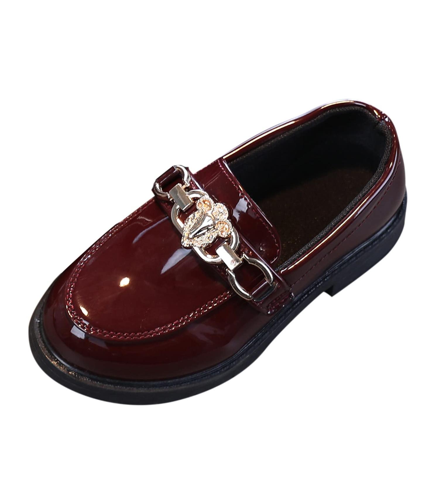 Girls Rhinestone Loafer Slip On Leather Shoes - Wine, 3.5-4 Years Toddler - Buy Online on GoSupps.com