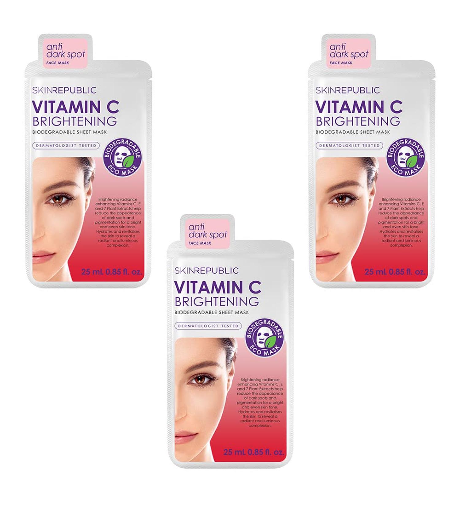 Skin Republic Brightening Vitamin C Face Mask Helps Brighten and Even Skin Tone For a Radiant Complexion 25ml TRIO - Buy Online on GoSupps.com