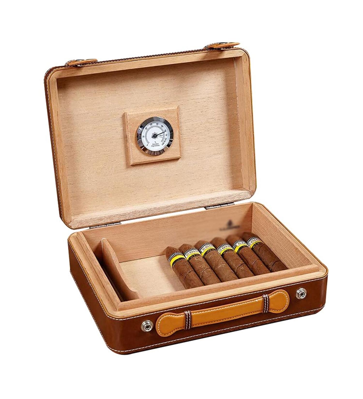 Humidors Portable Stylish Cigar Box Portable Cigar Leather Lightweight Cigar Box 30 Pcs Capacity Suitable for Business Travel Brown 27*20*8.5cm - Buy Online on GoSupps.com