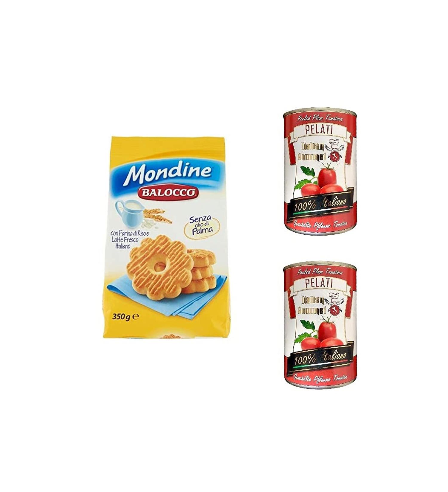  Italian Gourmet E.R. Balocco Mondine Biscuits with rice flour and fresh Italian milk 350g biscuits and cookies + 400g cans of 100% cooked Italian tomatoes - Buy Online on GoSupps.com