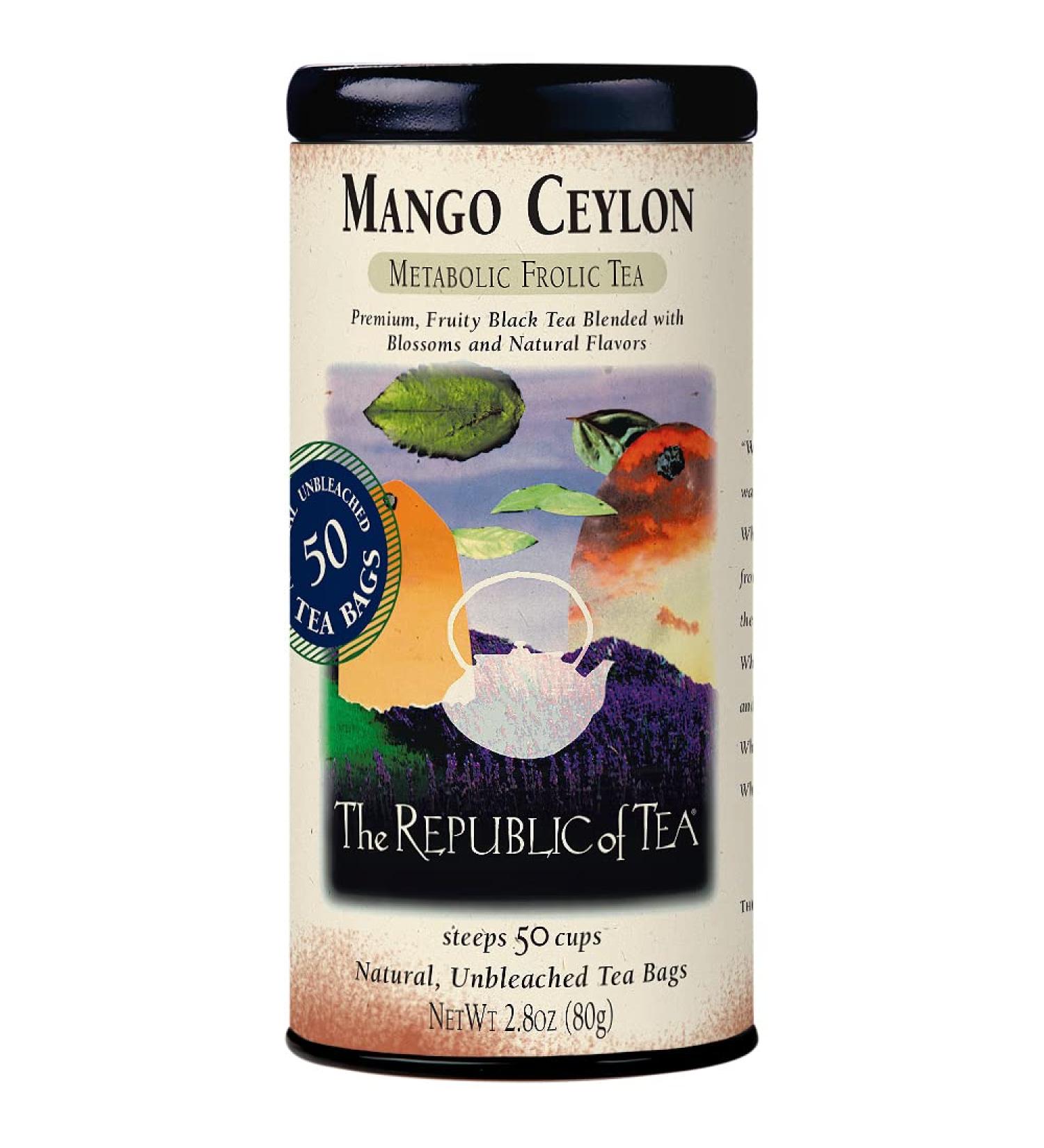 The Republic of Tea Mango Ceylon Black Tea Metabolic Frolic Tea 50 Tea Bag Tin - 50 Count - Buy Online on GoSupps.com