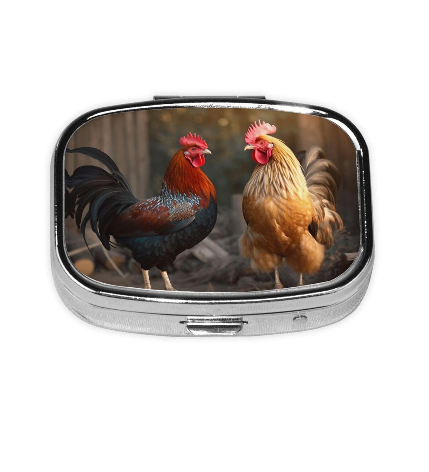 Buy Cute Rooster & Chicken 2 Compartment Pill Case | Small Travel Pill Organizer for Purse | Perfect Gift for Travelers - Buy Online on GoSupps.com
