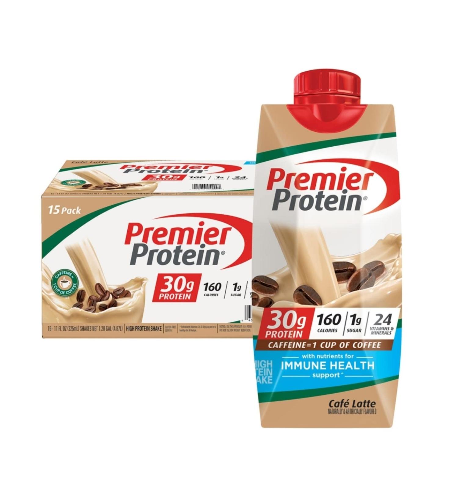Premier Protein 30g High Protein Shake Caf Latte 11 Fluid Ounce (Pack of 15) - Buy Online on GoSupps.com