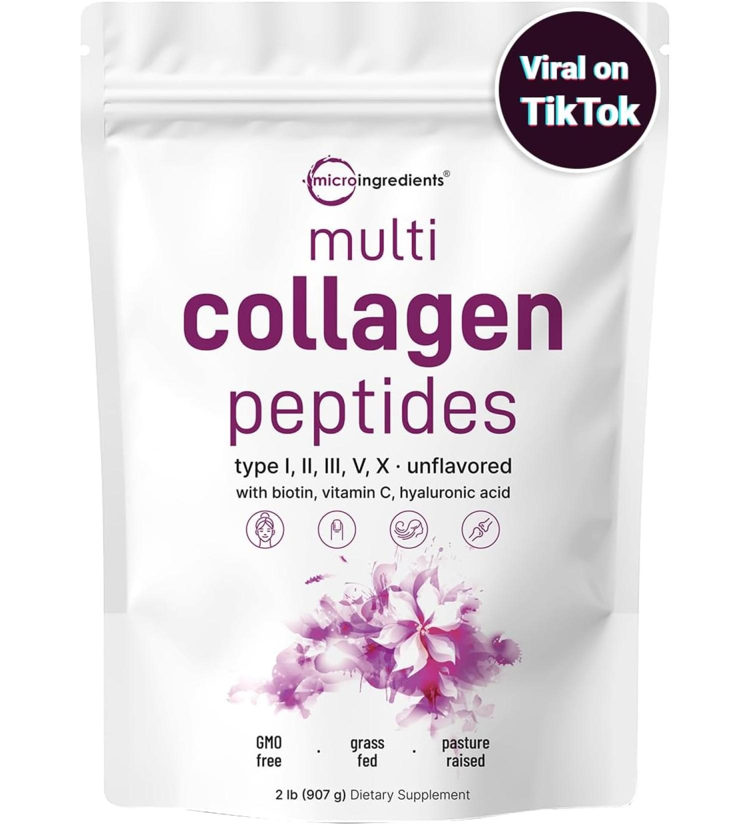 Multi Collagen Protein Powder 2lb with Biotin, Hyaluronic Acid & Vitamin C - Unflavored Peptides, Keto & Paleo Friendly - Buy Online on GoSupps.com