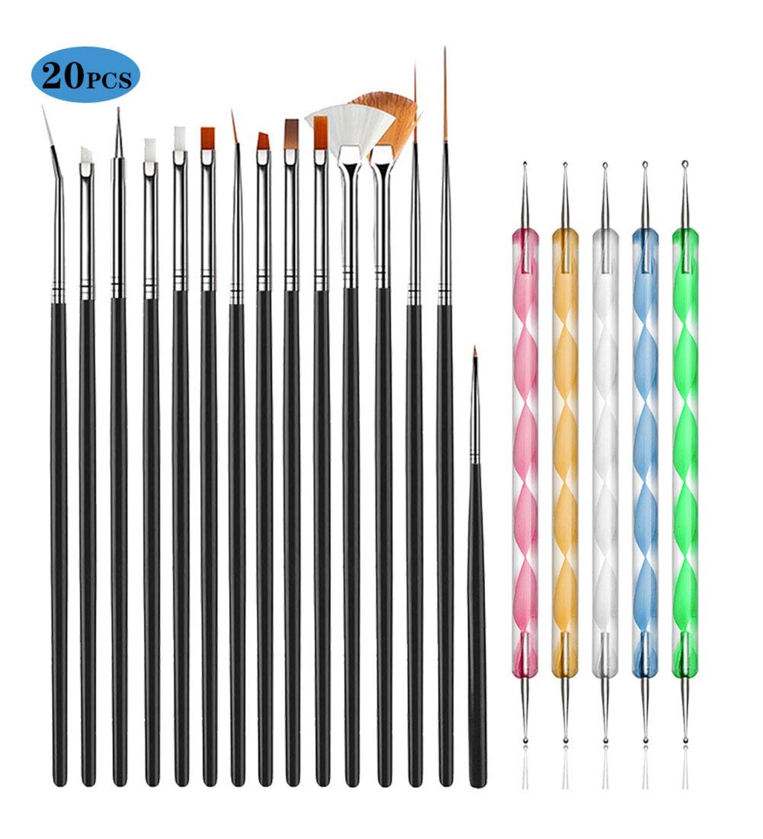 JOYJULY 20PCS Nail Art Brushes Set - Professional Design Tools for Detailing & Dotting (Black) - Buy Online on GoSupps.com