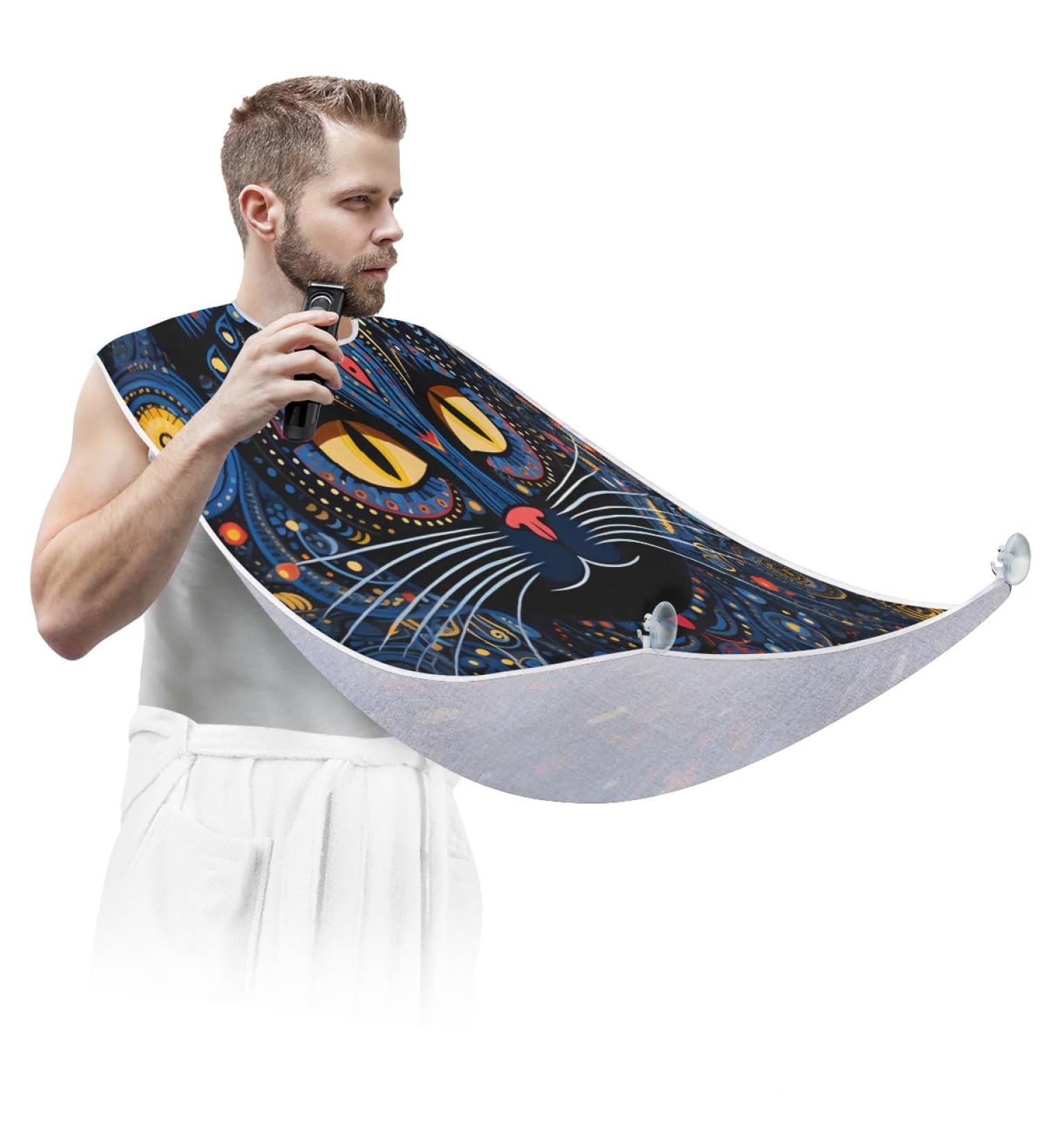 Tribal Cat Beard Bib Apron | Beard Hair Catcher for Men | Perfect Gifts for Dad on Father's Day Anniversary & Christmas - Includes 2 Suction Cups - Buy Online on GoSupps.com