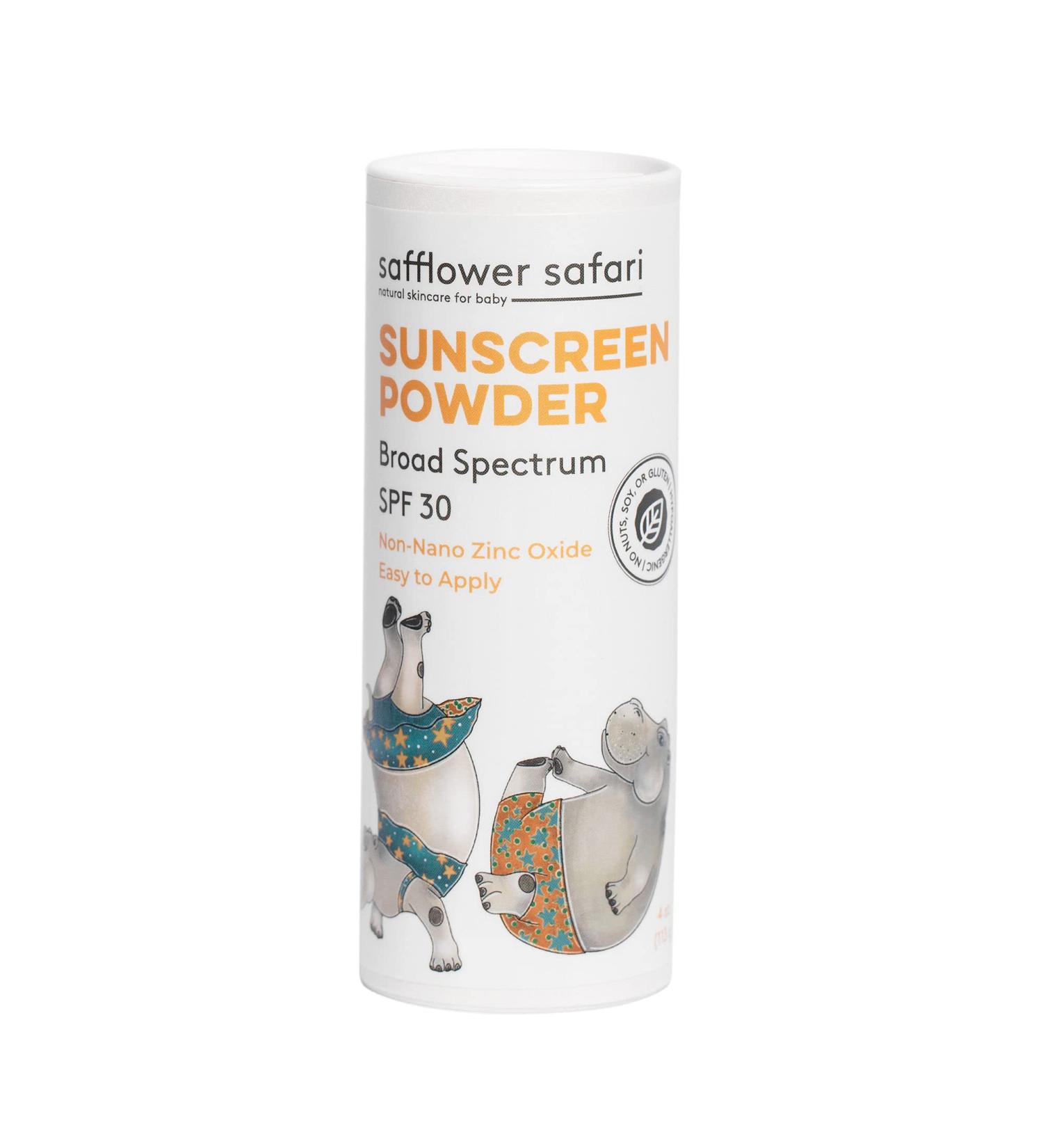 Baby All-Natural Sunscreen Powder SPF 25 with Non-Nano Zinc Oxide | Water & Sweat Resistant | Hypoallergenic | Made in USA by Safflower Safari - Buy Online on GoSupps.com