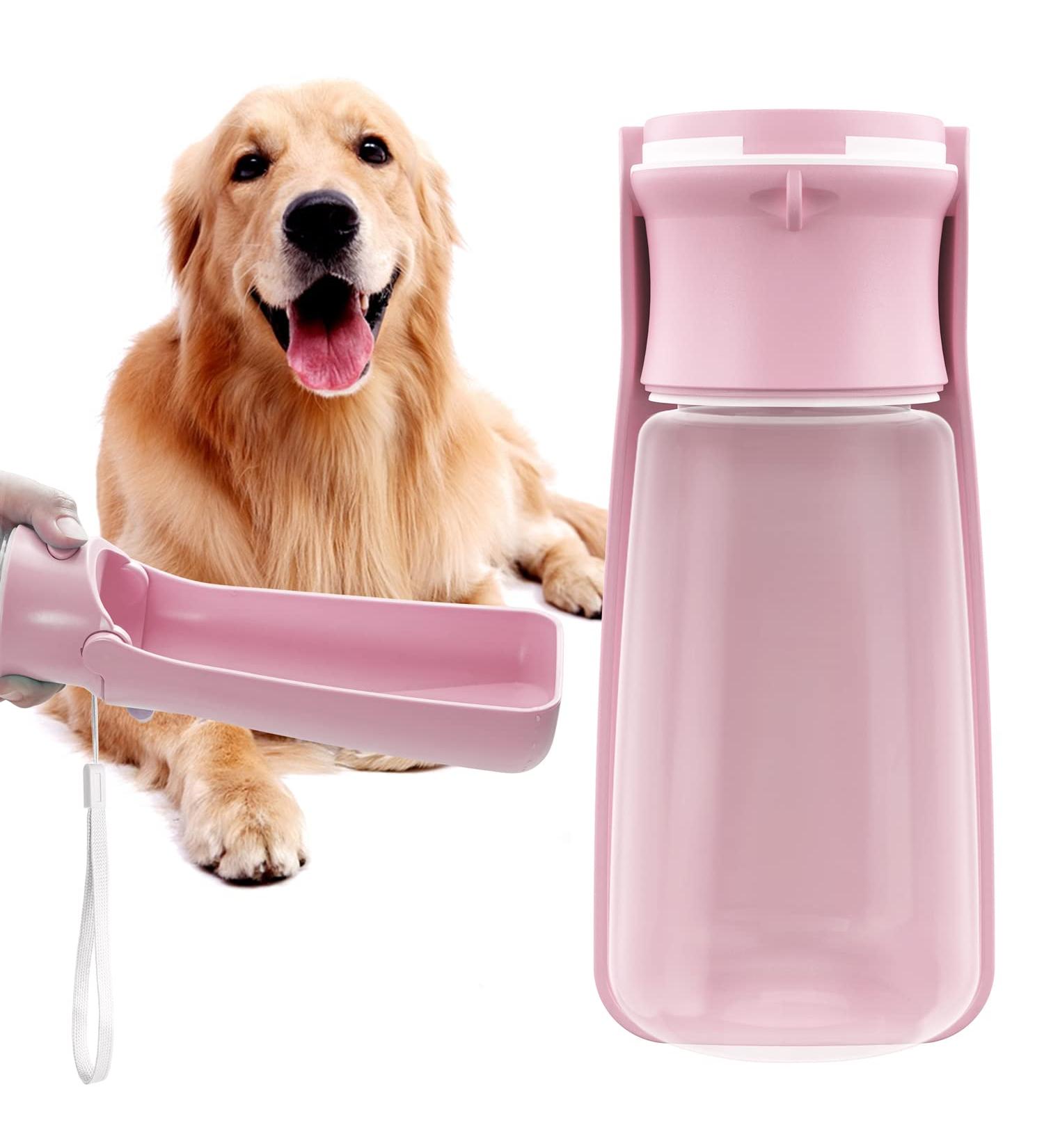 Portable Dog Drinking Bottle - 19oz Foldable Pet Water Bottle for Small Medium & Large Dogs - Pink Travel Water Bowl Gadget - Buy Online on GoSupps.com