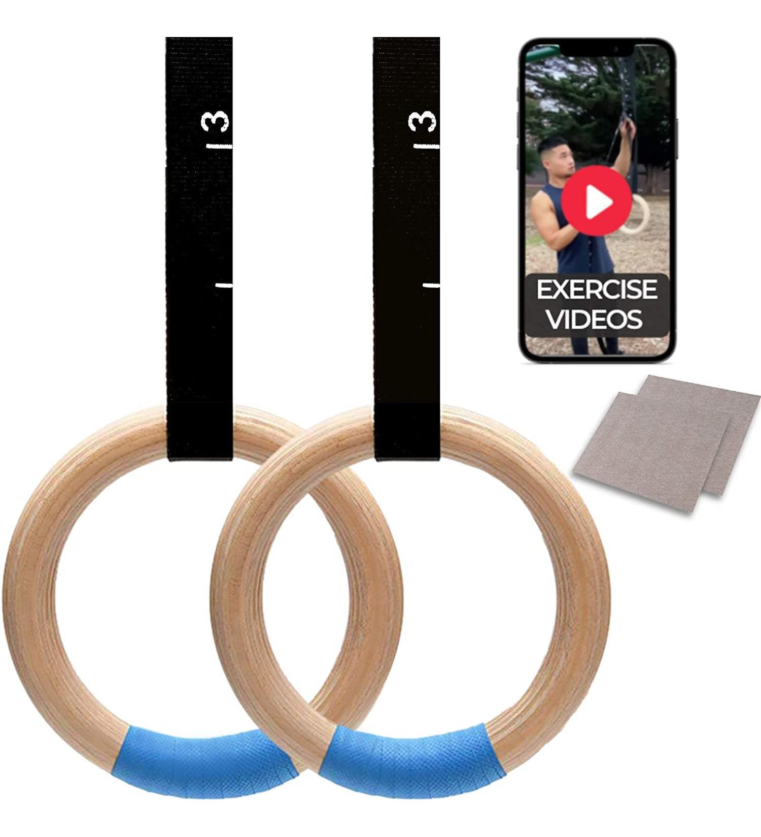 Adjustable Wooden Gymnastic Rings - Non-Slip 1.25 Olympic Rings 1600lbs - 15ft Numbered Straps - Quick Install Buckle - Ideal for Pull Ups, Cross-Training and Home Gym Workout - Buy Online on GoSupps.com