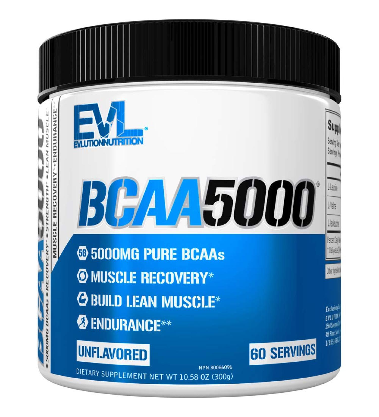EVLution Nutrition BCAA5000 Unflavored - 10.58 oz (300g) | Premium Amino Acids for Energy & Recovery - Buy Online on GoSupps.com