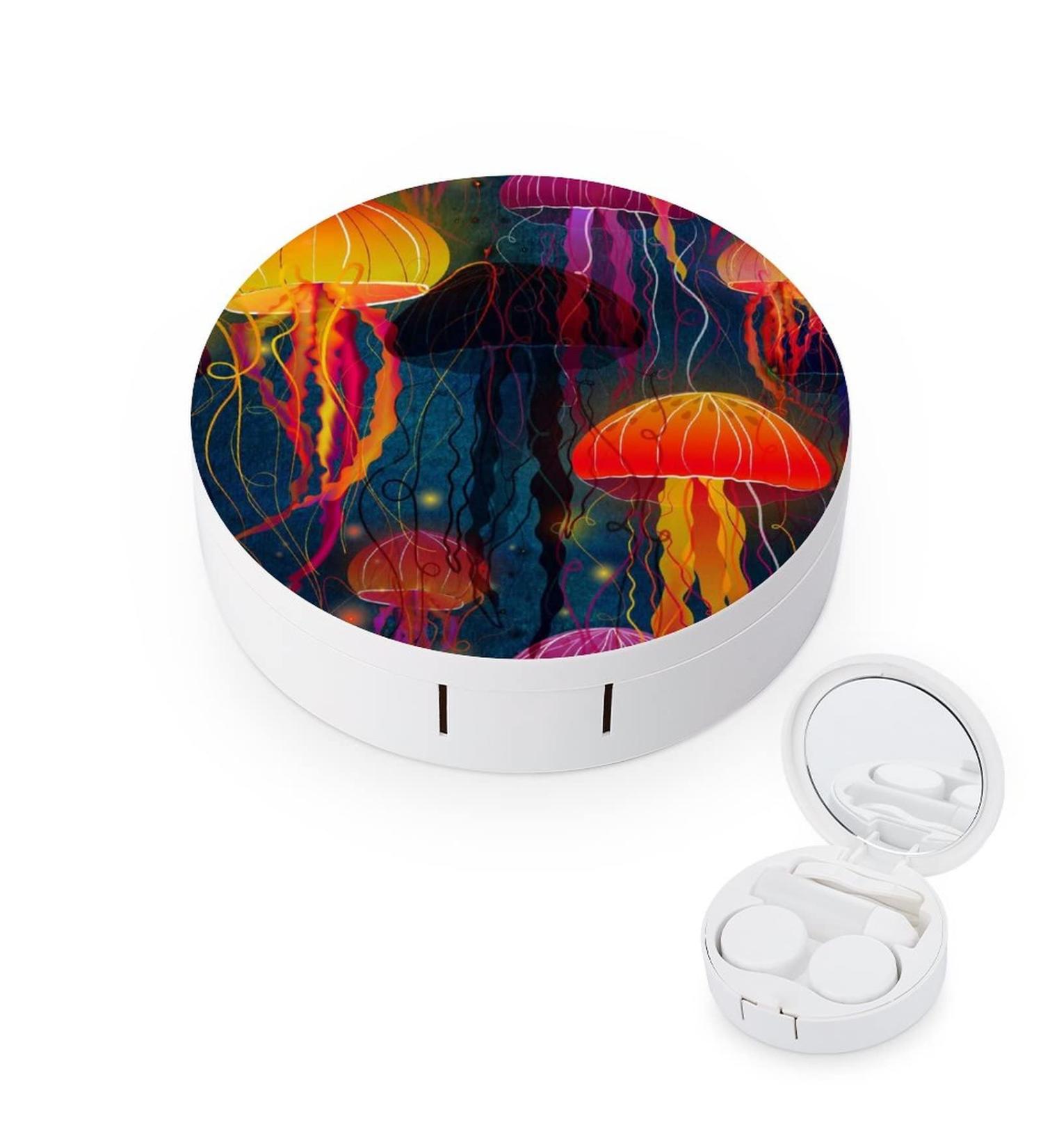Jellies on Blue Round Case For Contact Lens Kit Storage Box with Mirror Printed - Buy Online on GoSupps.com