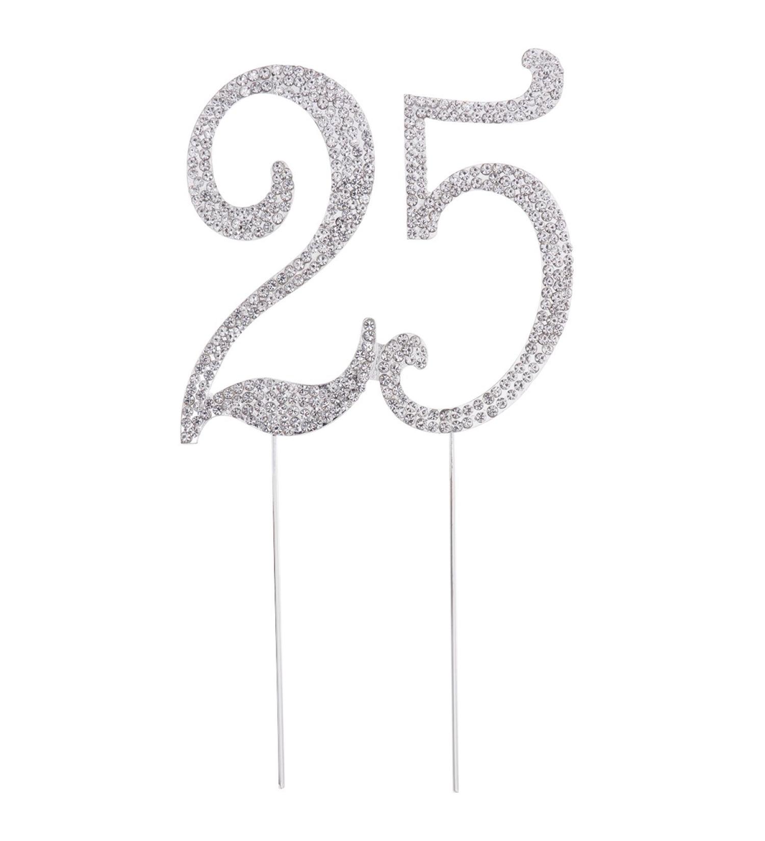 TOYMYTOY 25 Cake Topper for 25th Birthday Party or Anniversary Crystal Rhinestones Decorative Cake Topper for Party Supplies (Silver) - Buy Online on GoSupps.com