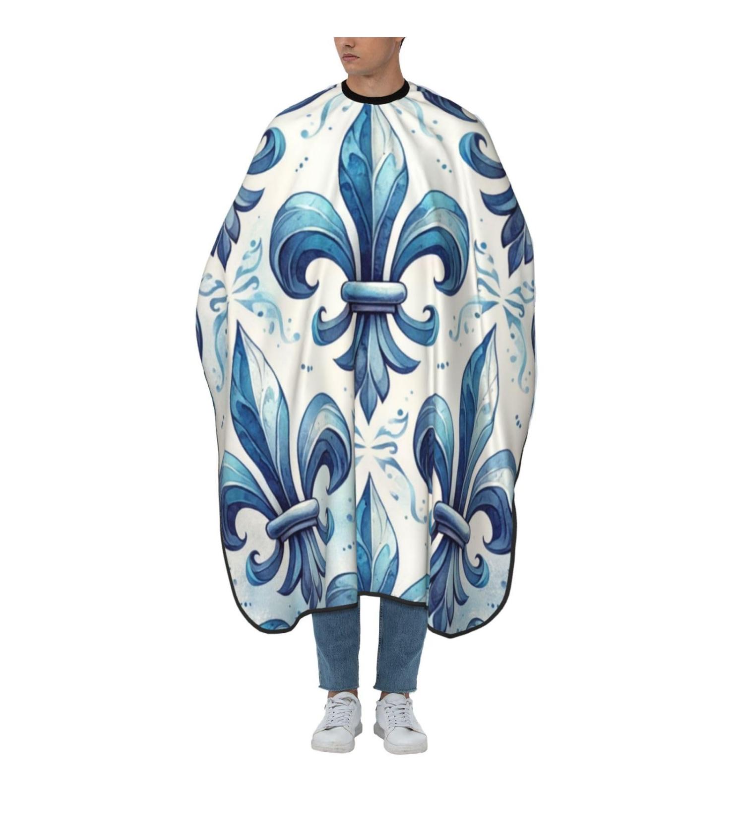 55x66 Inch Watercolor Blue Fleur De Lis Adult Barber Cape - Premium Haircut Cape with Snap Closure for Men & Women - Buy Online on GoSupps.com